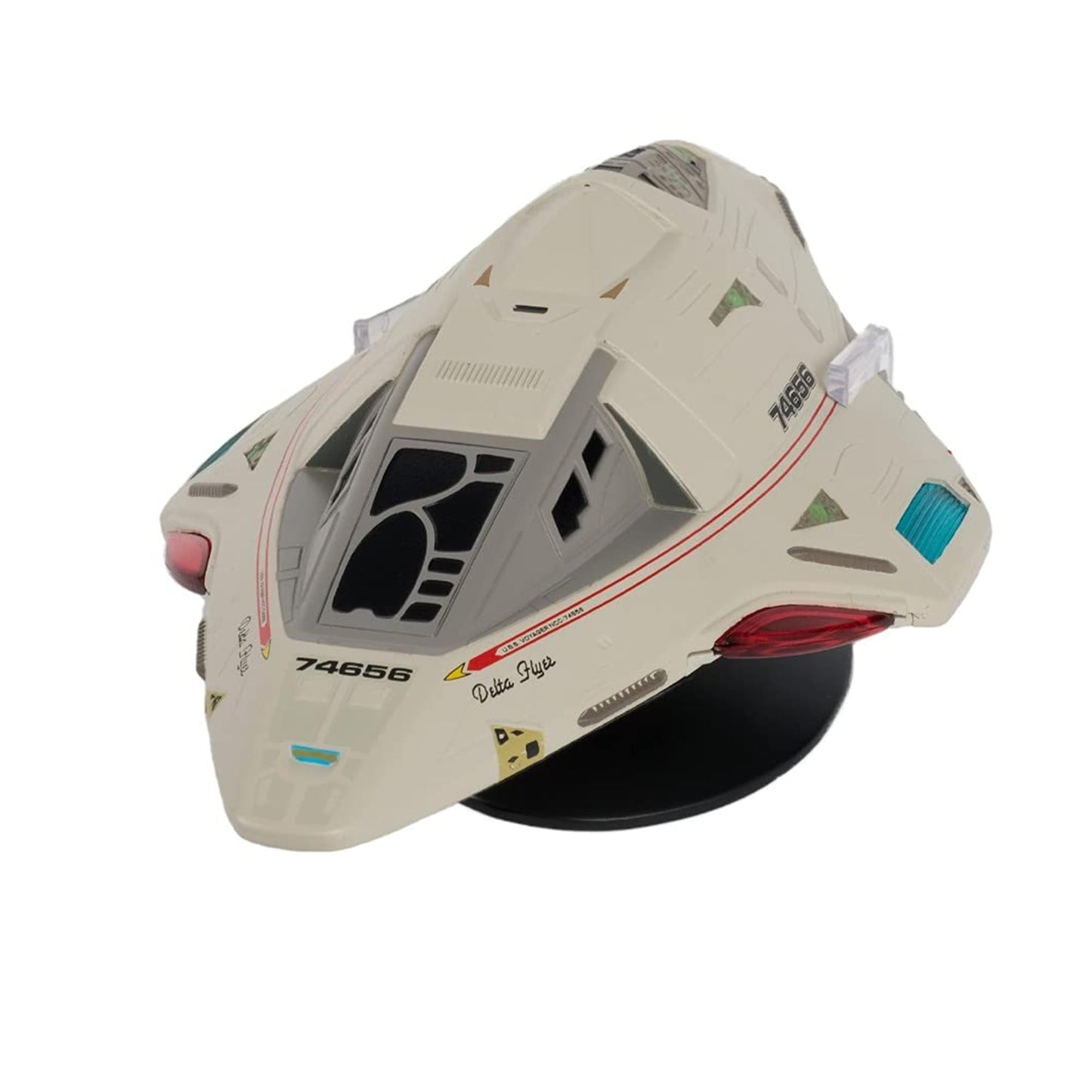 Close-up detail shot of the hand-painted Starfleet registry markings on the hull