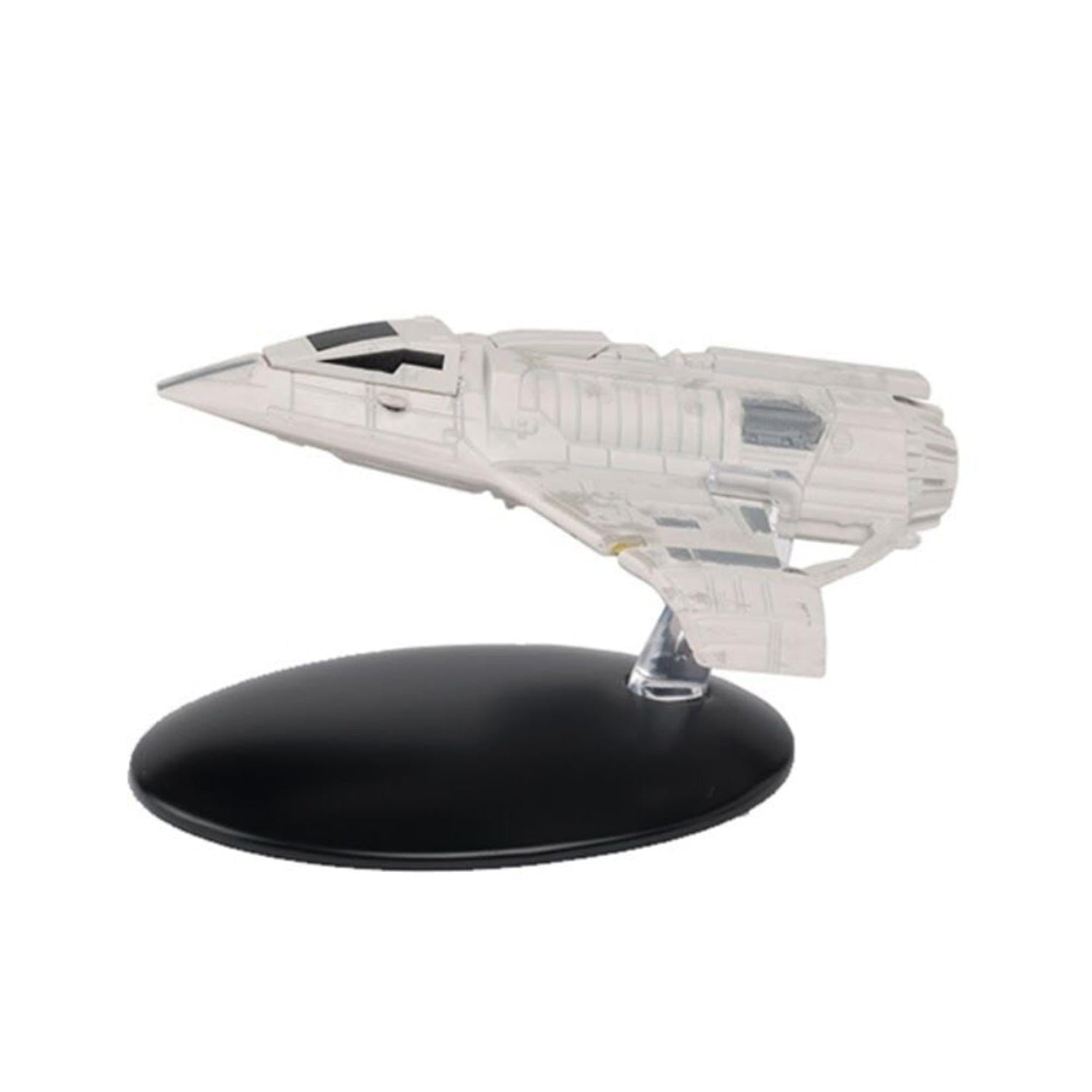 Close-up detail shot of the hand-painted markings and cockpit section on the Eaglemoss Star Trek starship.