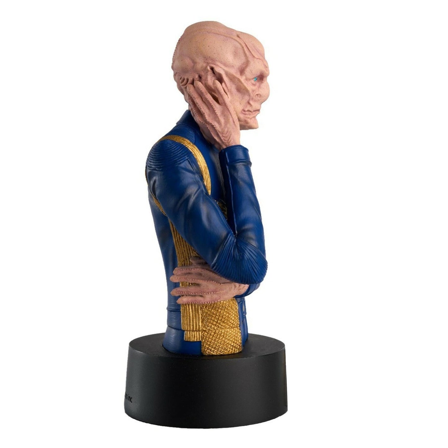Detailed view of the base and nameplate for the Commander Saru collectible bust