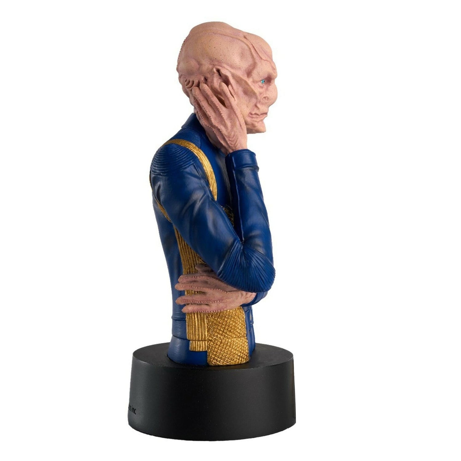 Detailed view of the base and nameplate for the Commander Saru collectible bust