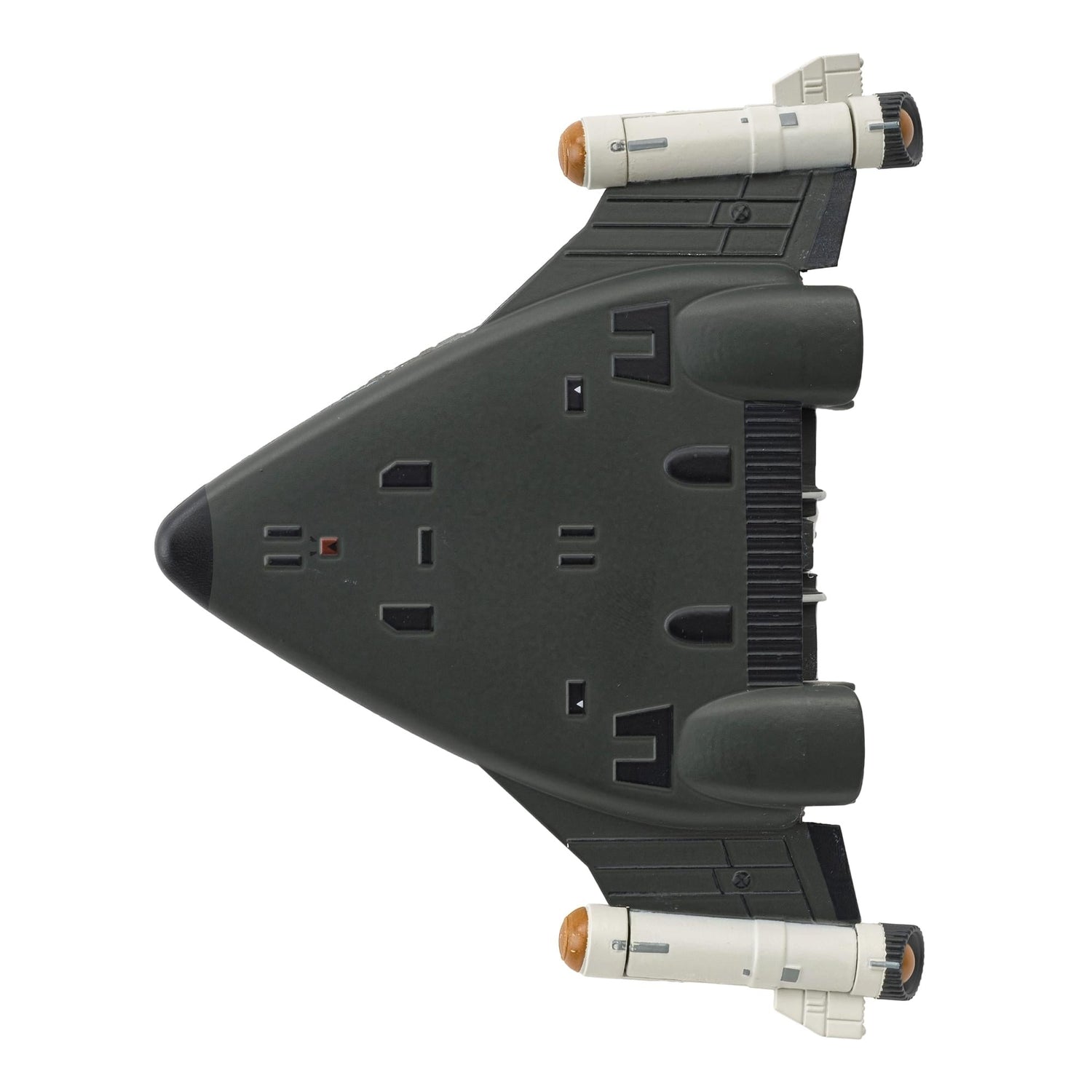Angled perspective shot of the starship mounted on its display stand