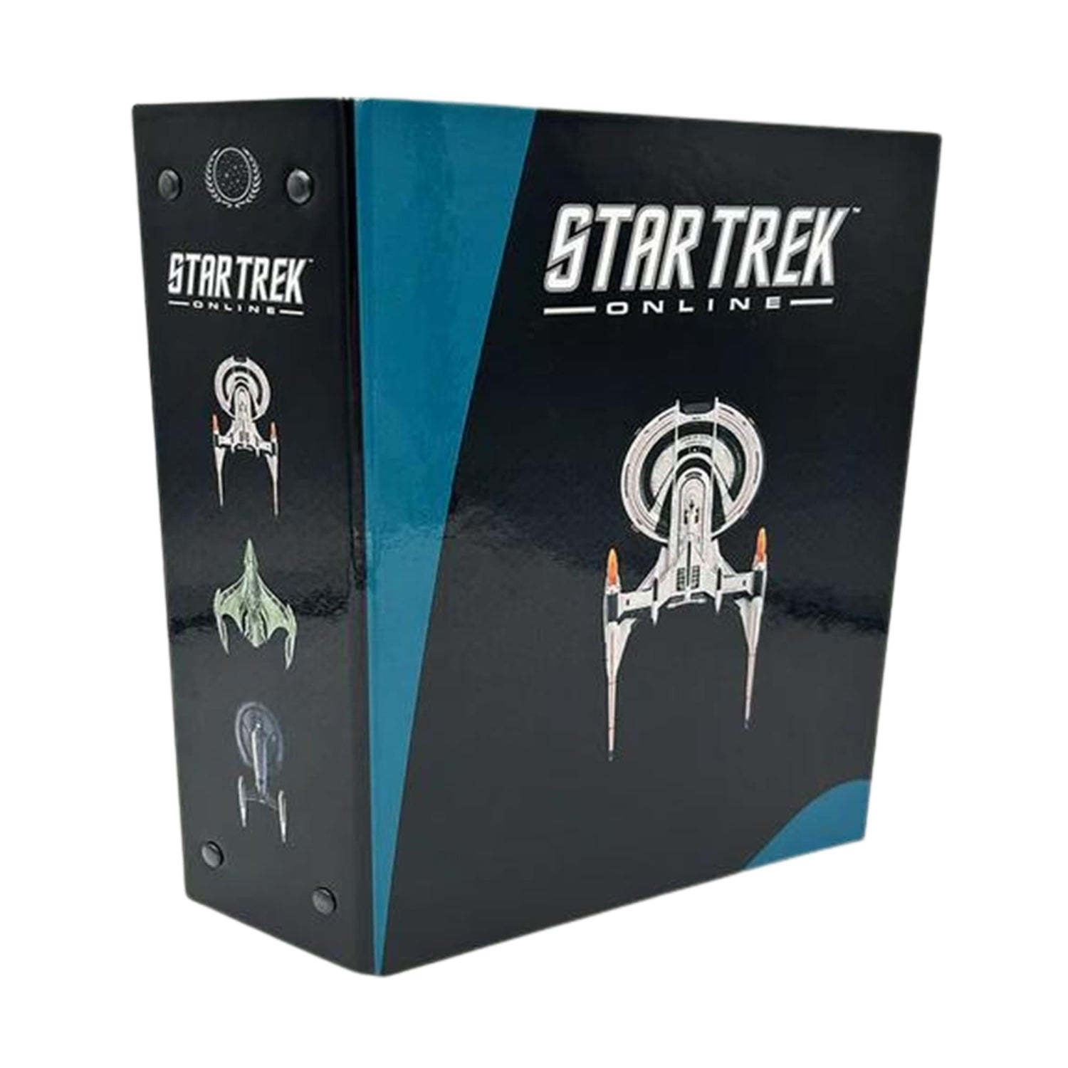 Back cover view of the black binder with subtle official manufacturer markings