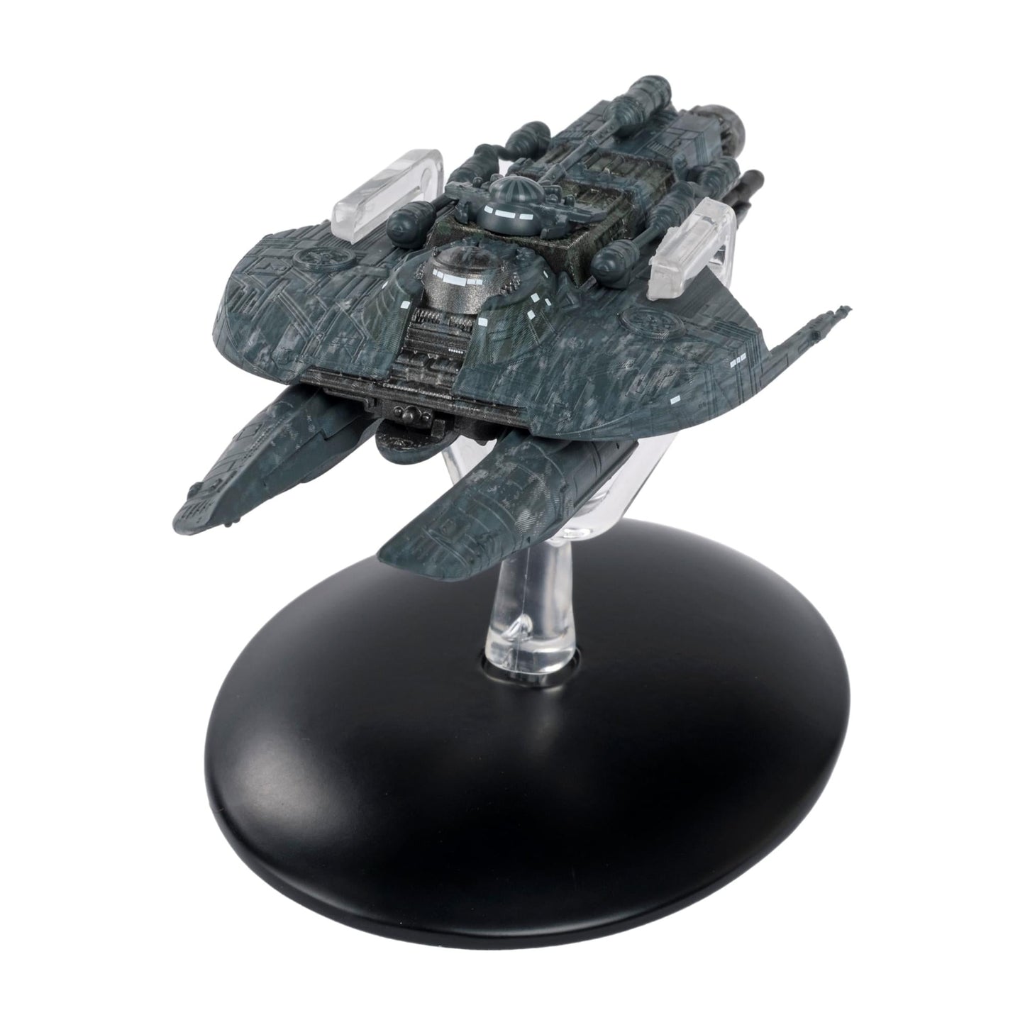 Top-down view highlighting the intricate hull structure and hand-painted details of the Sheliak starship