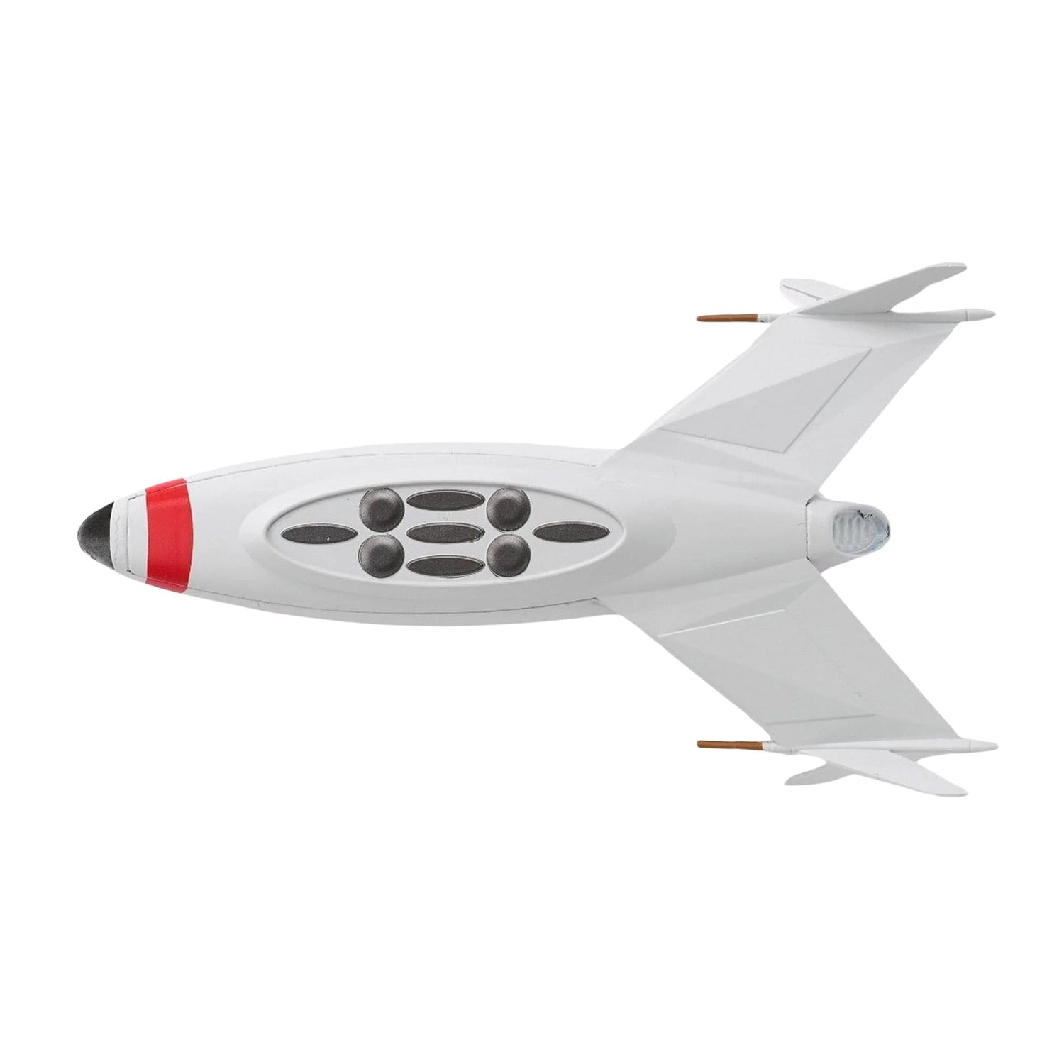 Close-up detail shot of the handcrafted paintwork and Starfleet insignia on the model hull