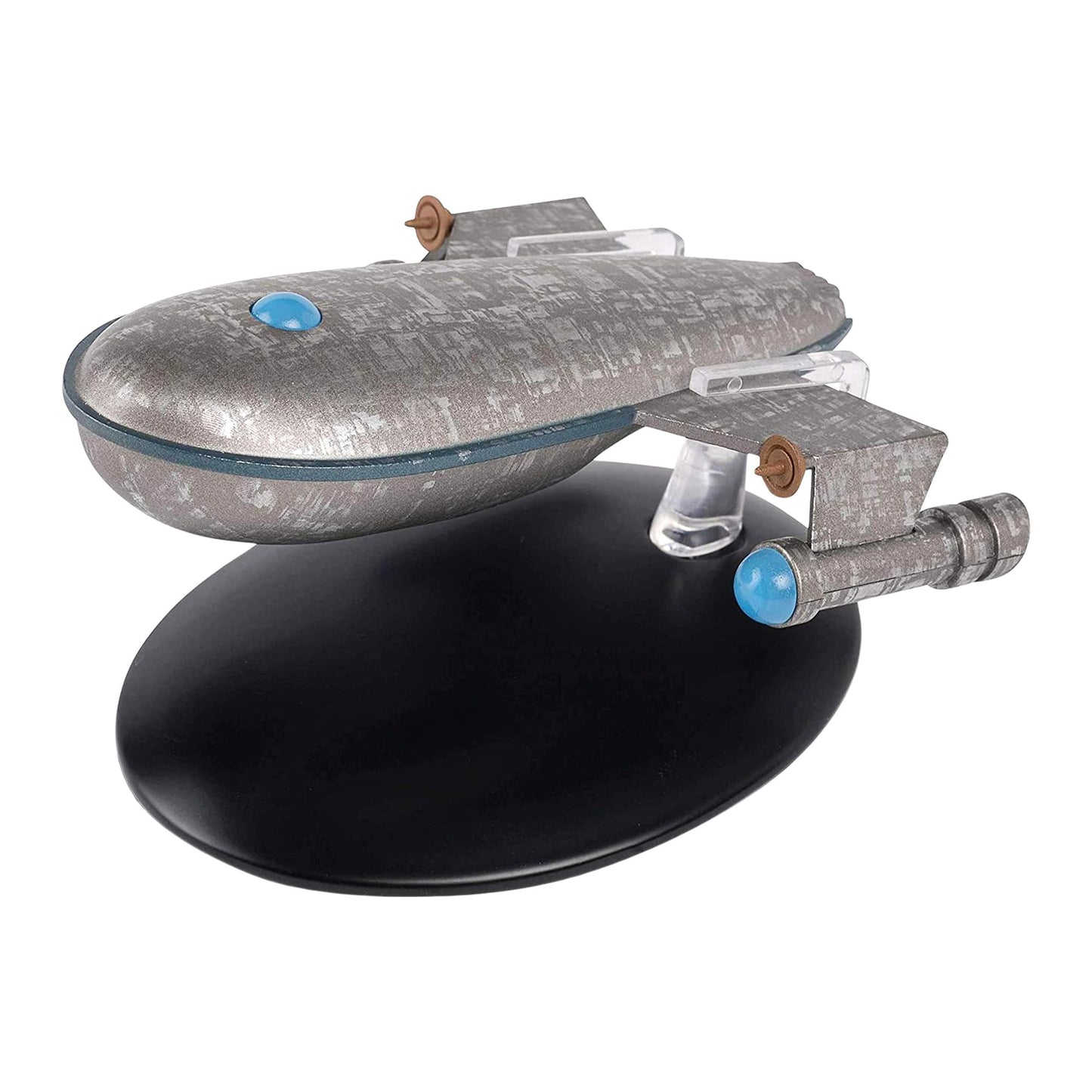 Collector starship model of Harry Mudd's Class J Ship viewed from the front profile against a starlight background
