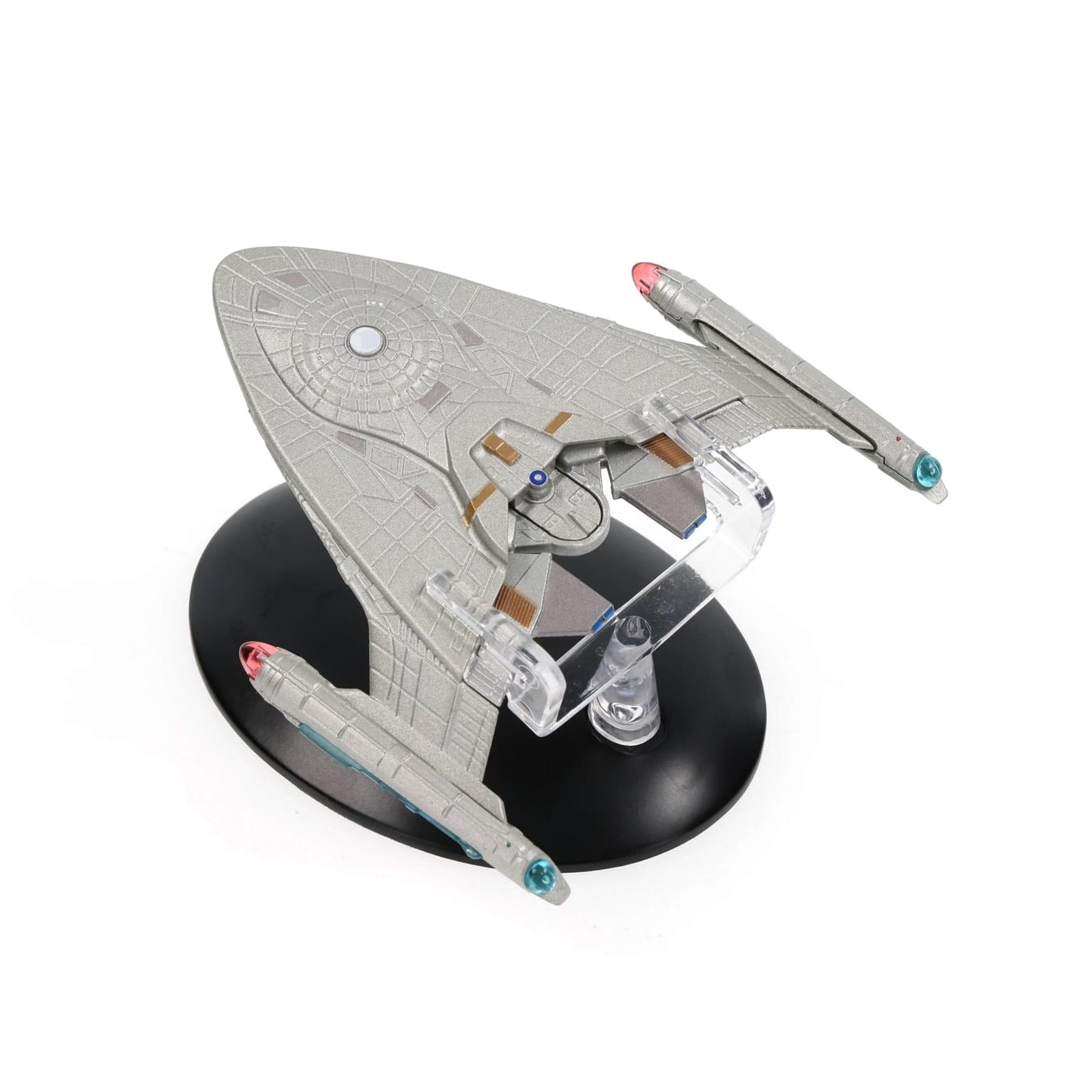 Profile view of the Star Trek starship replica showing its sleek aerodynamic lines