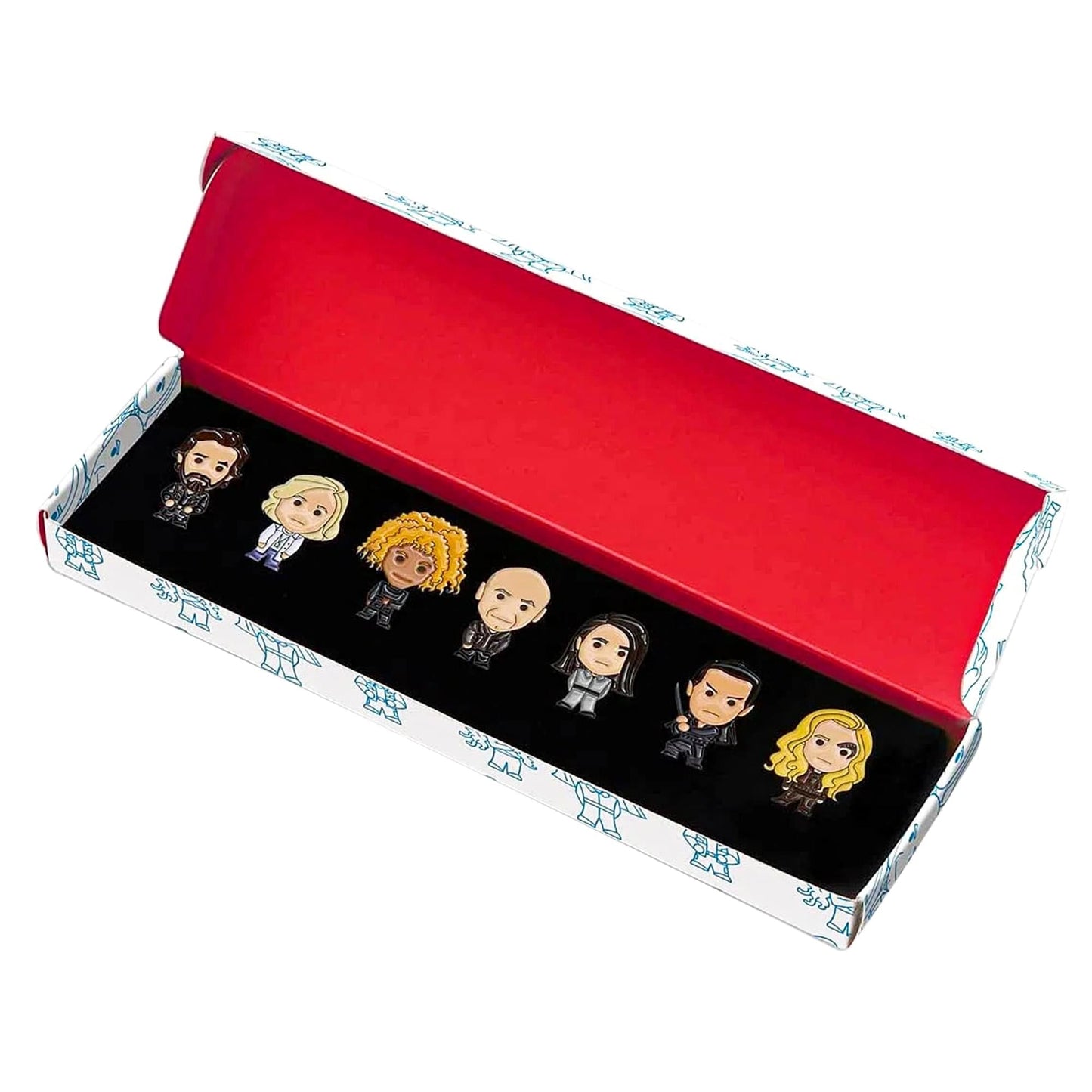 Close-up of the Jean-Luc Picard and Seven of Nine chibi enamel pins
