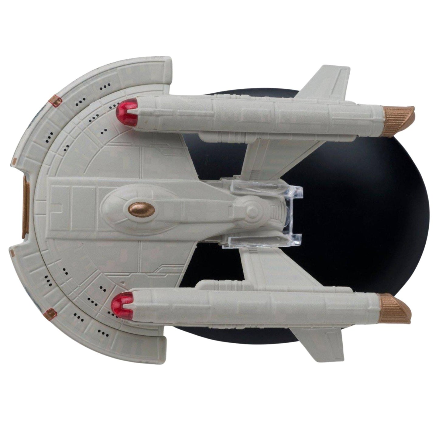 Close-up macro view of the hand-painted bridge and registry details on the Starfleet vessel hull
