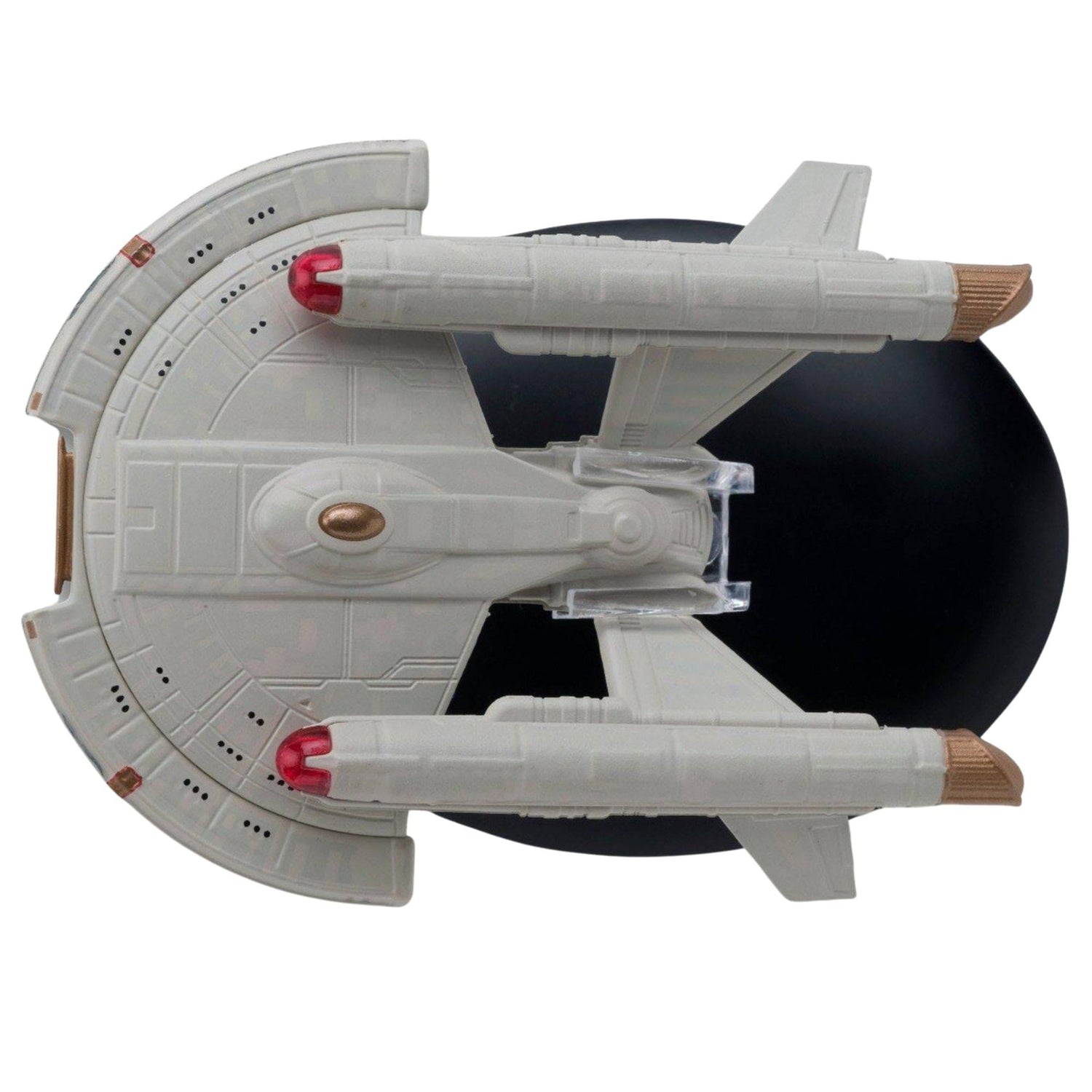 Close-up macro view of the hand-painted bridge and registry details on the Starfleet vessel hull