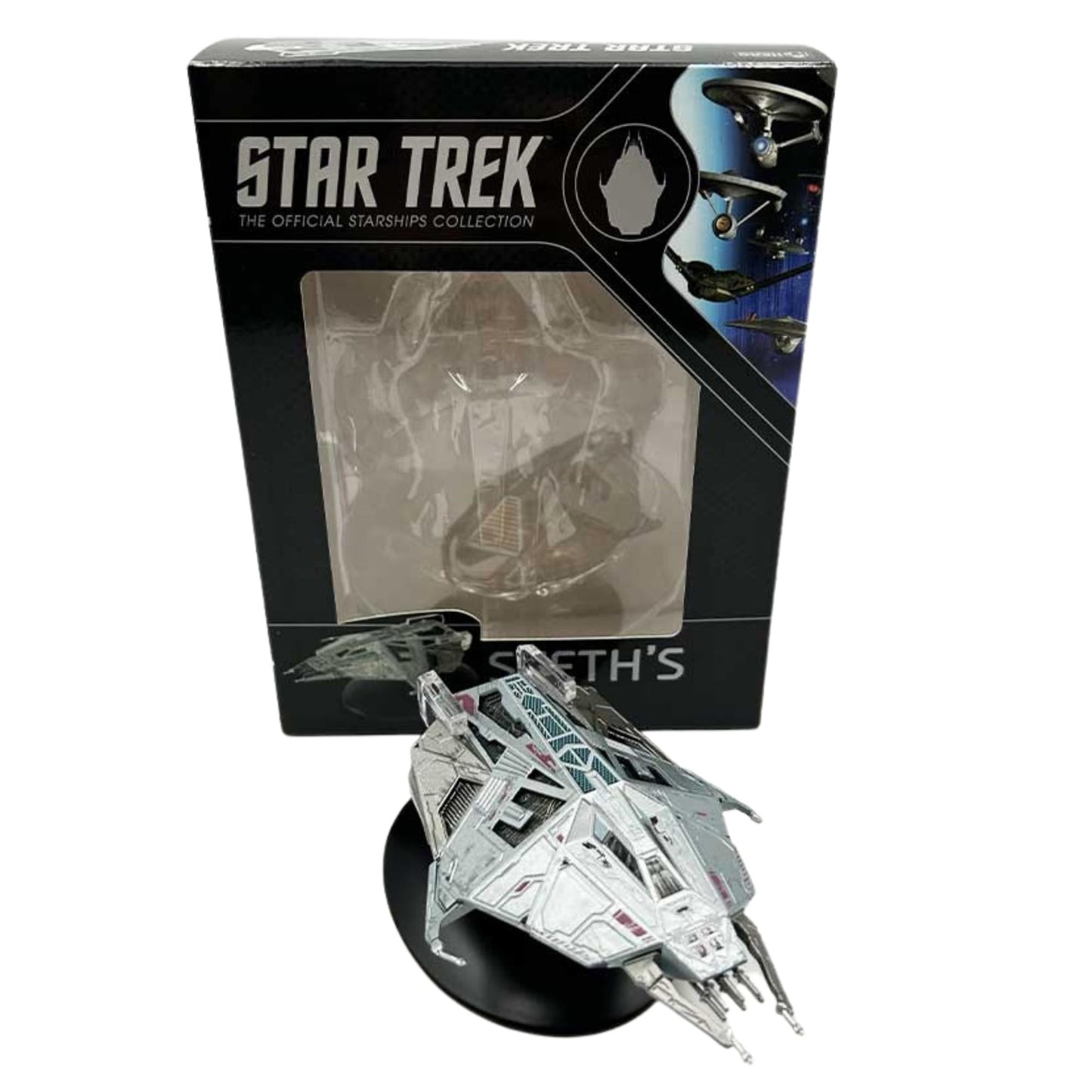 Close-up detail shot of the custom display base and lower hull configuration of the starship collectible