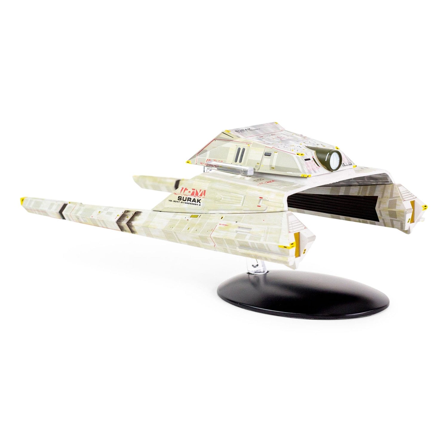 Side profile view showing the propulsion nacelles and sleek lines of the Vulcan shuttle