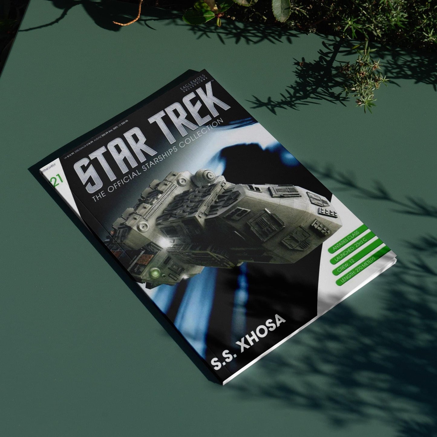 Close-up of the magazine back cover showcasing technical specifications and Star Trek branding