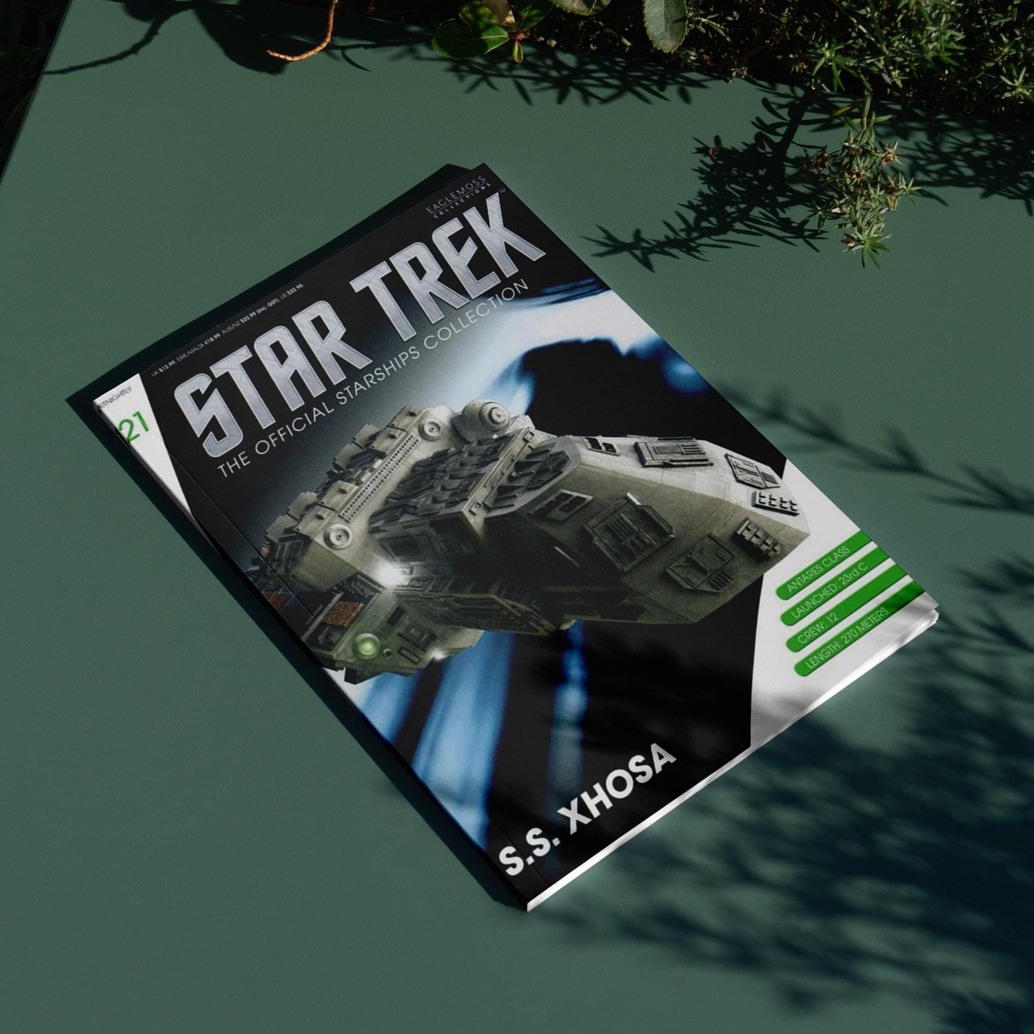 Close-up of the magazine back cover showcasing technical specifications and Star Trek branding