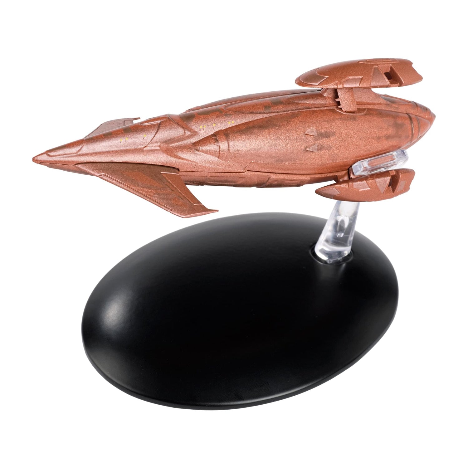 Eaglemoss Star Trek Vulcan Dvahl starship replica shown mounted on its display stand against a neutral background