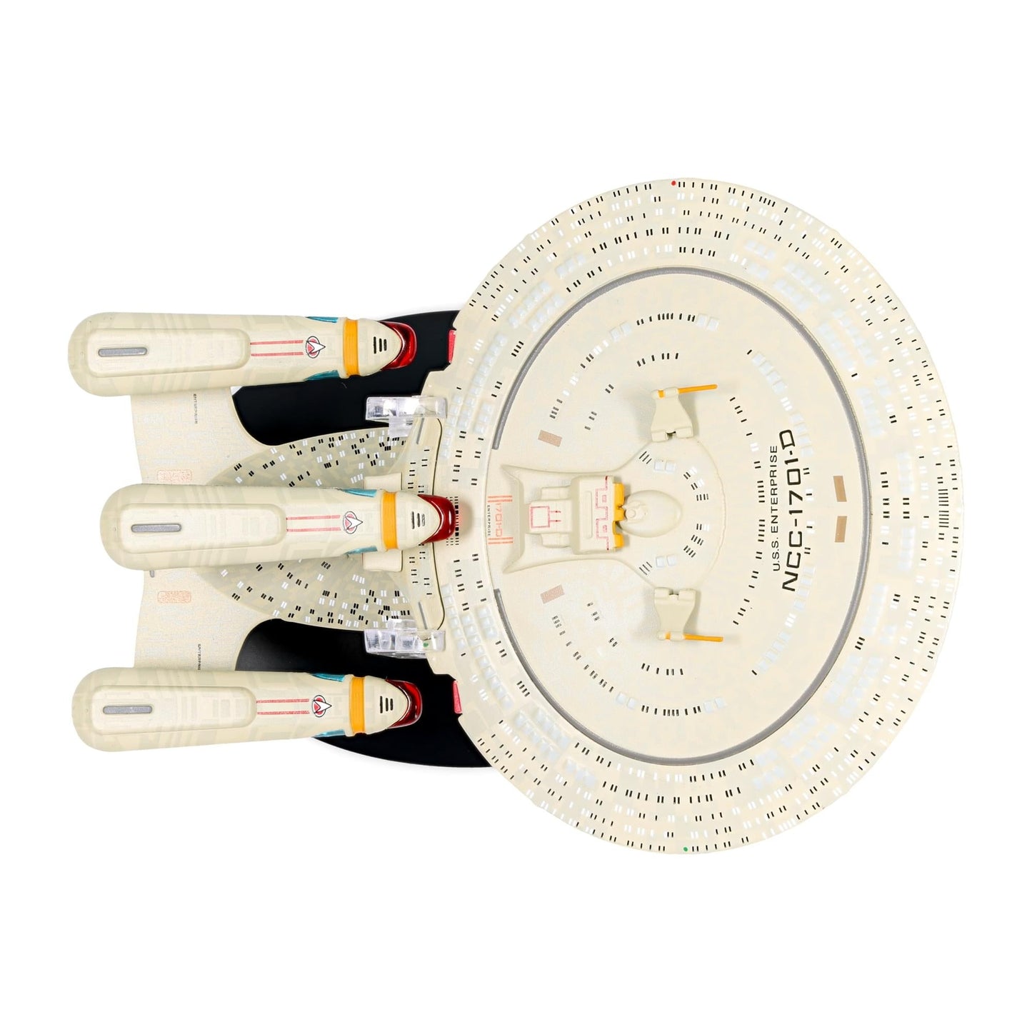 Close-up detail shot of the warp nacelles and hand-painted navigational deflector dish