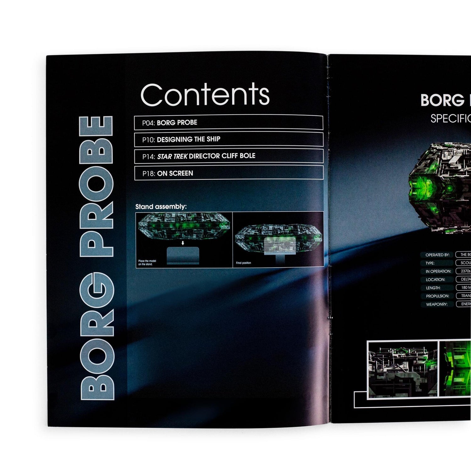 Close-up view of the magazine cover highlighting the Star Trek title treatment and Borg Probe vessel design