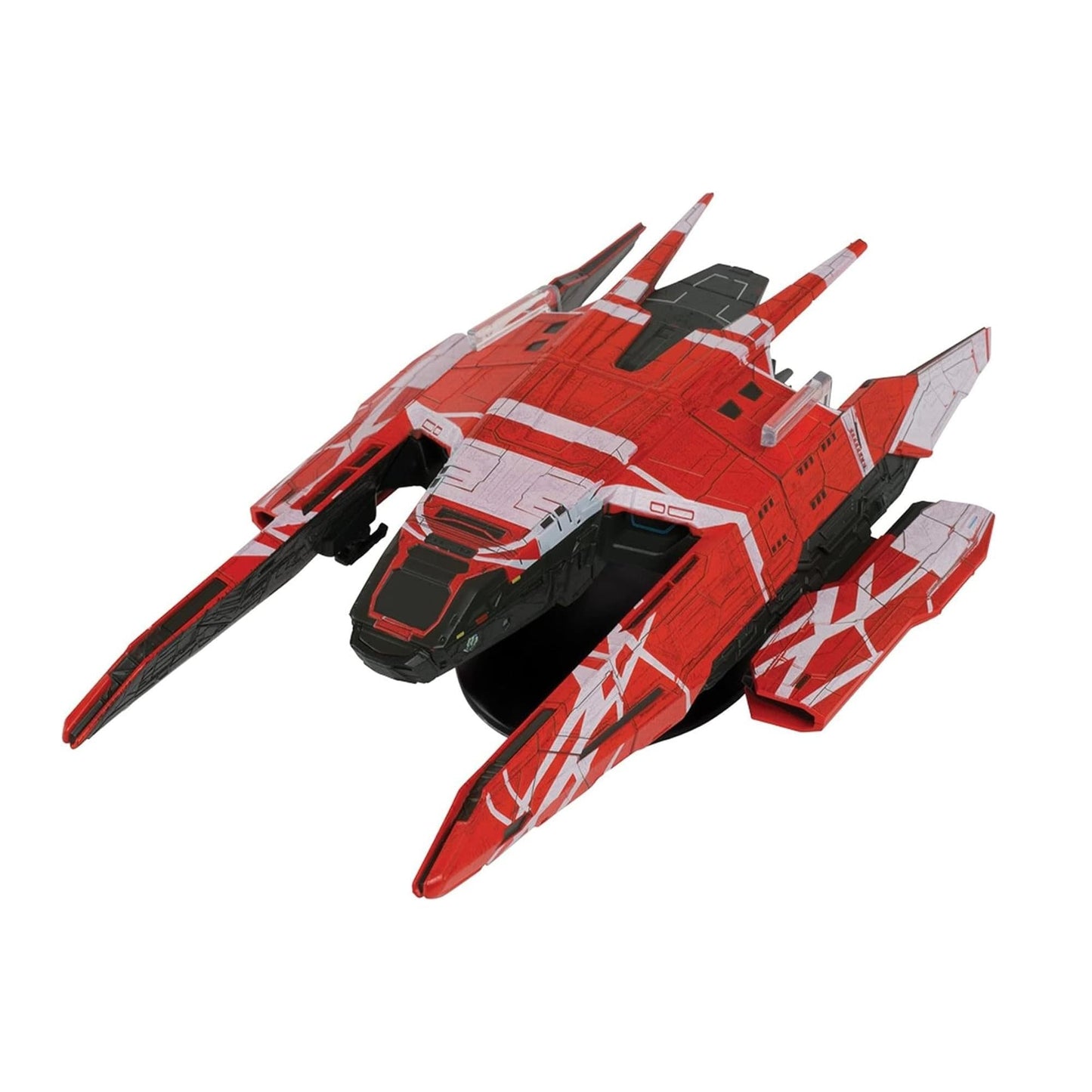 Three-quarter front view of the La Sirena starship replica showing its sleek hull and hand-painted details