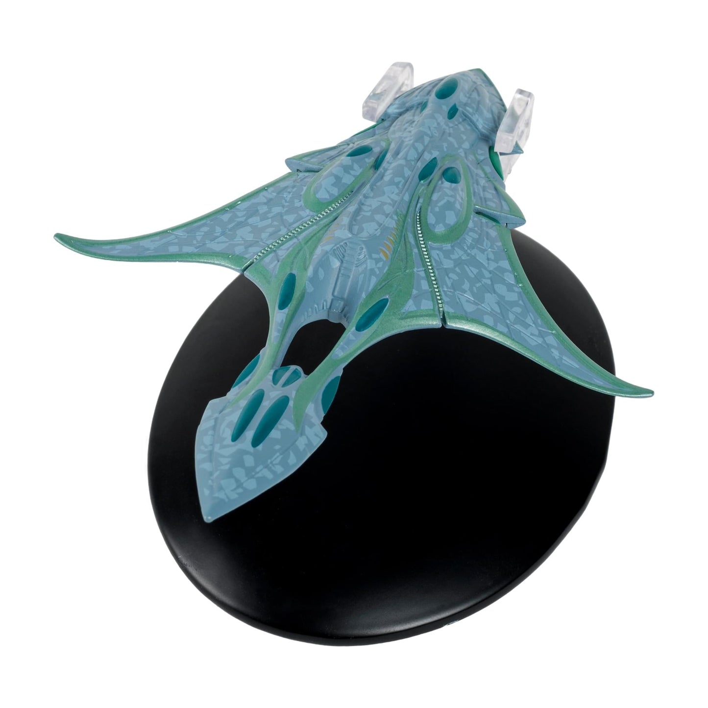 Underside view revealing the symmetrical hull plating and intricate sculpting of the Aquatic vessel