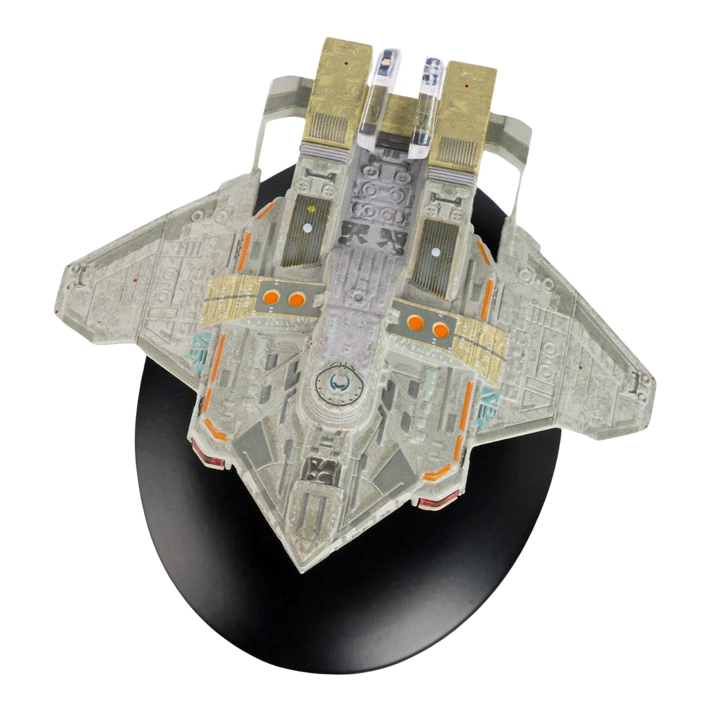 Close-up detail shot of the bridge section and registry markings on the Nightingale starship model