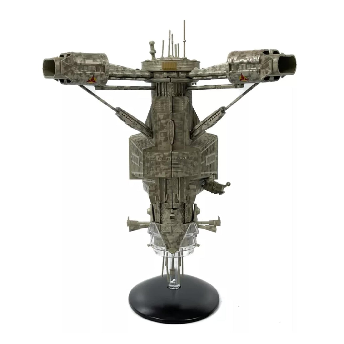Full view of the Gokor Orbital Facility model displayed securely on its branded display base