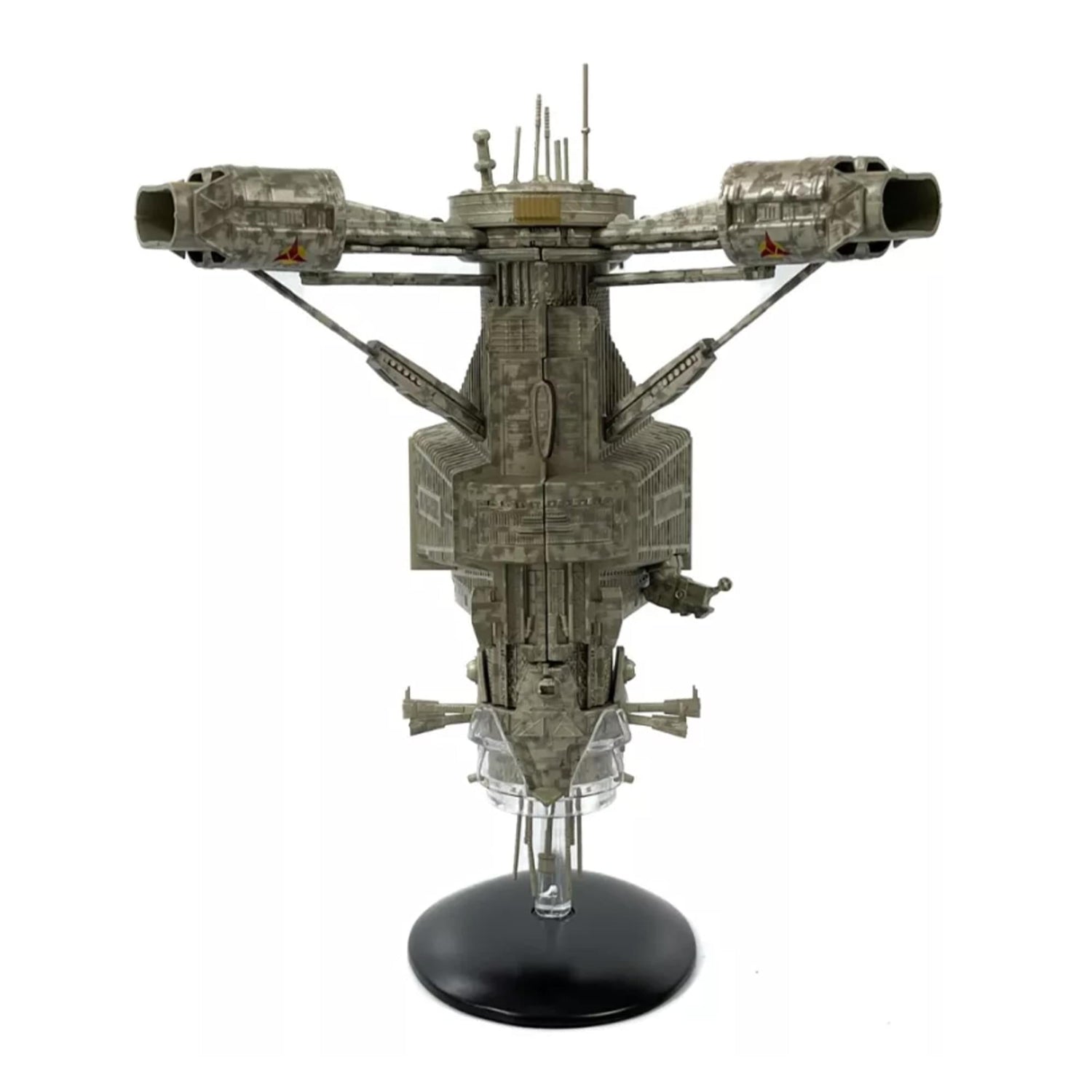 Full view of the Gokor Orbital Facility model displayed securely on its branded display base