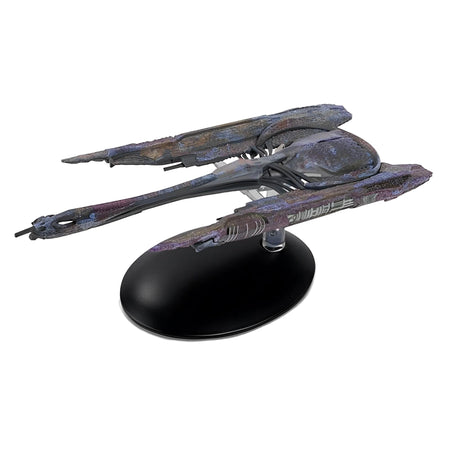 Diecast model of the Klingon QOJ Class battle cruiser from Star Trek: Discovery, angled three-quarter view