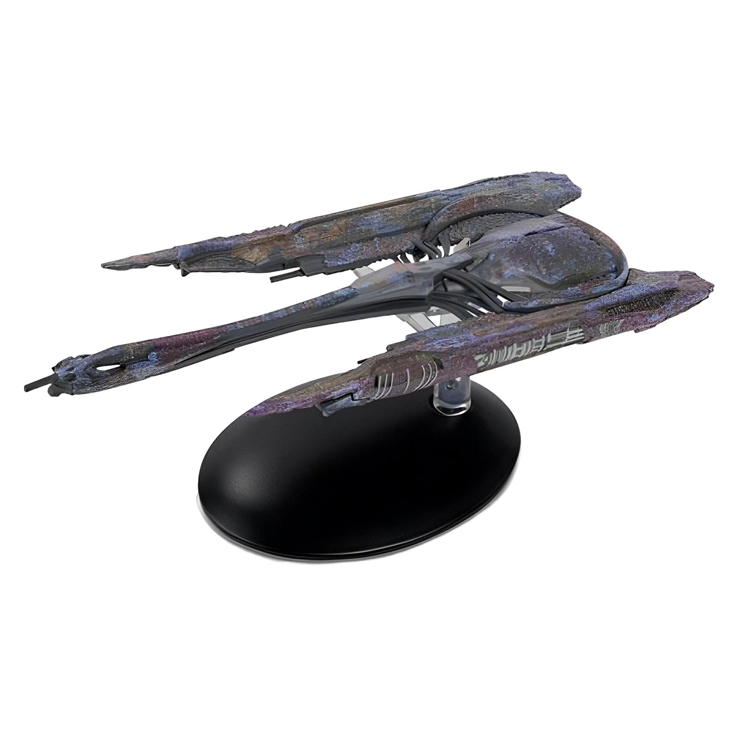 Diecast model of the Klingon QOJ Class battle cruiser from Star Trek: Discovery, angled three-quarter view