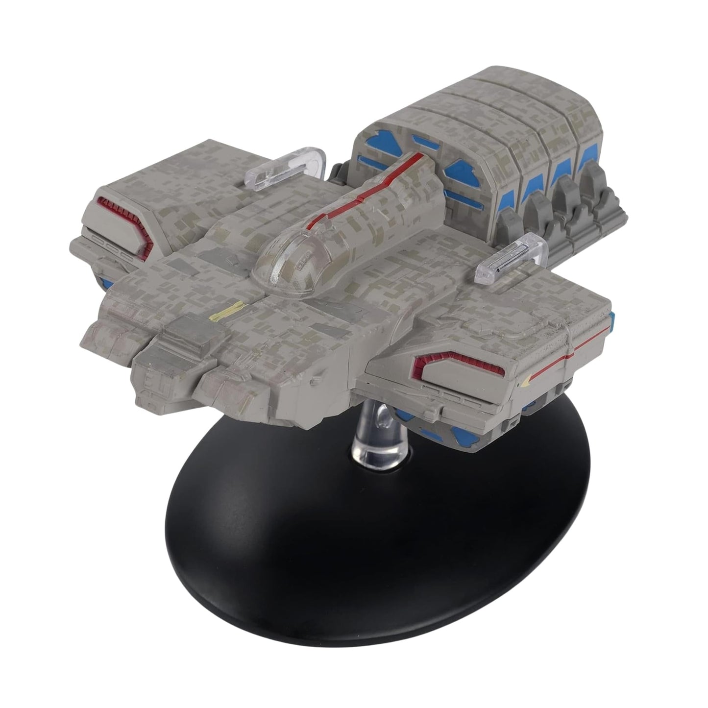 Close-up shot of the hand-painted detailing along the hull of the Star Trek Dala ship model.