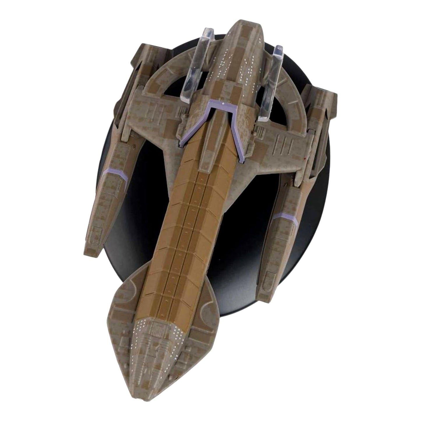Rear view of the starship model displaying engine nacelles and aft hull architecture