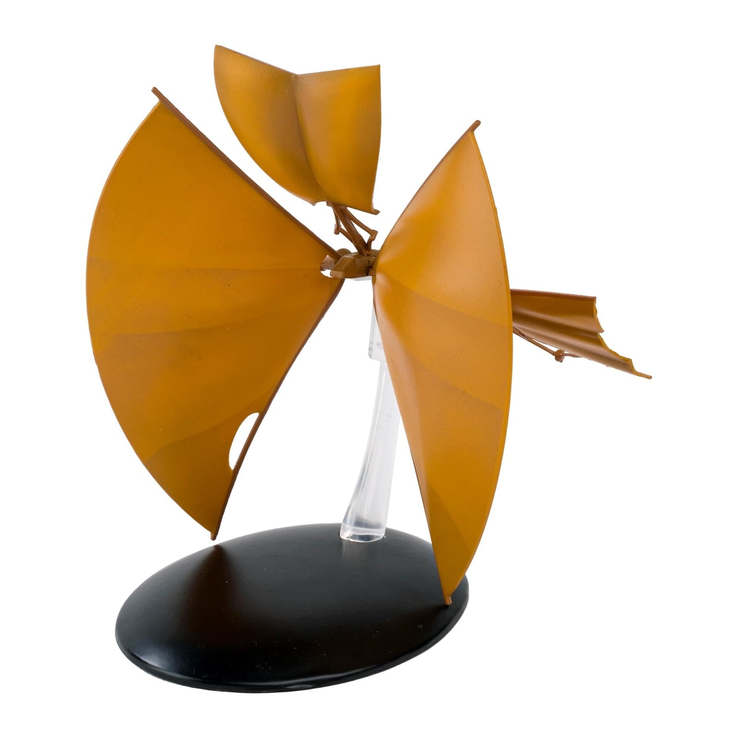 Rear perspective of the Bajoran Solar Sailor starship model on its display stand