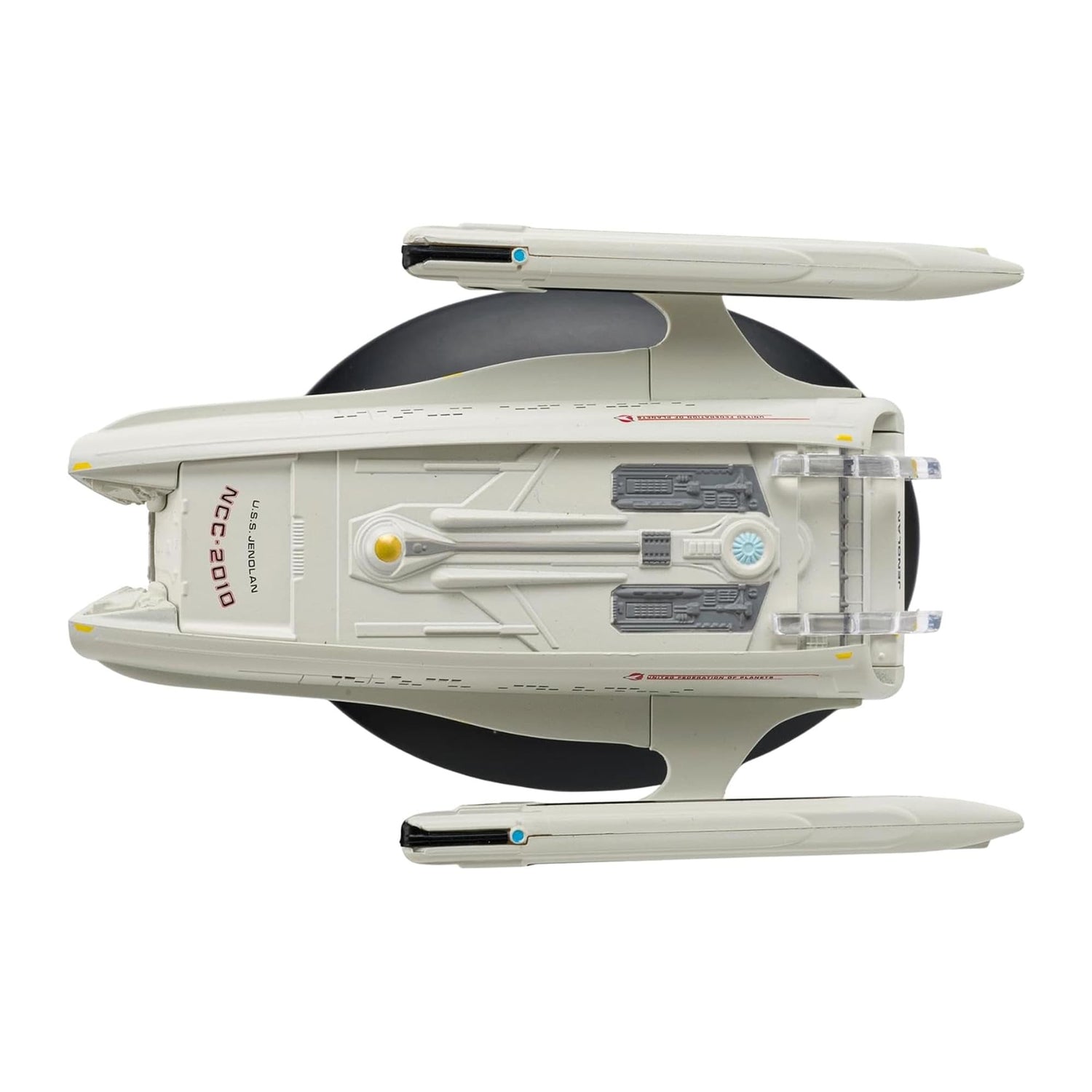 The U.S.S. Jenolen model mounted securely on its black display base