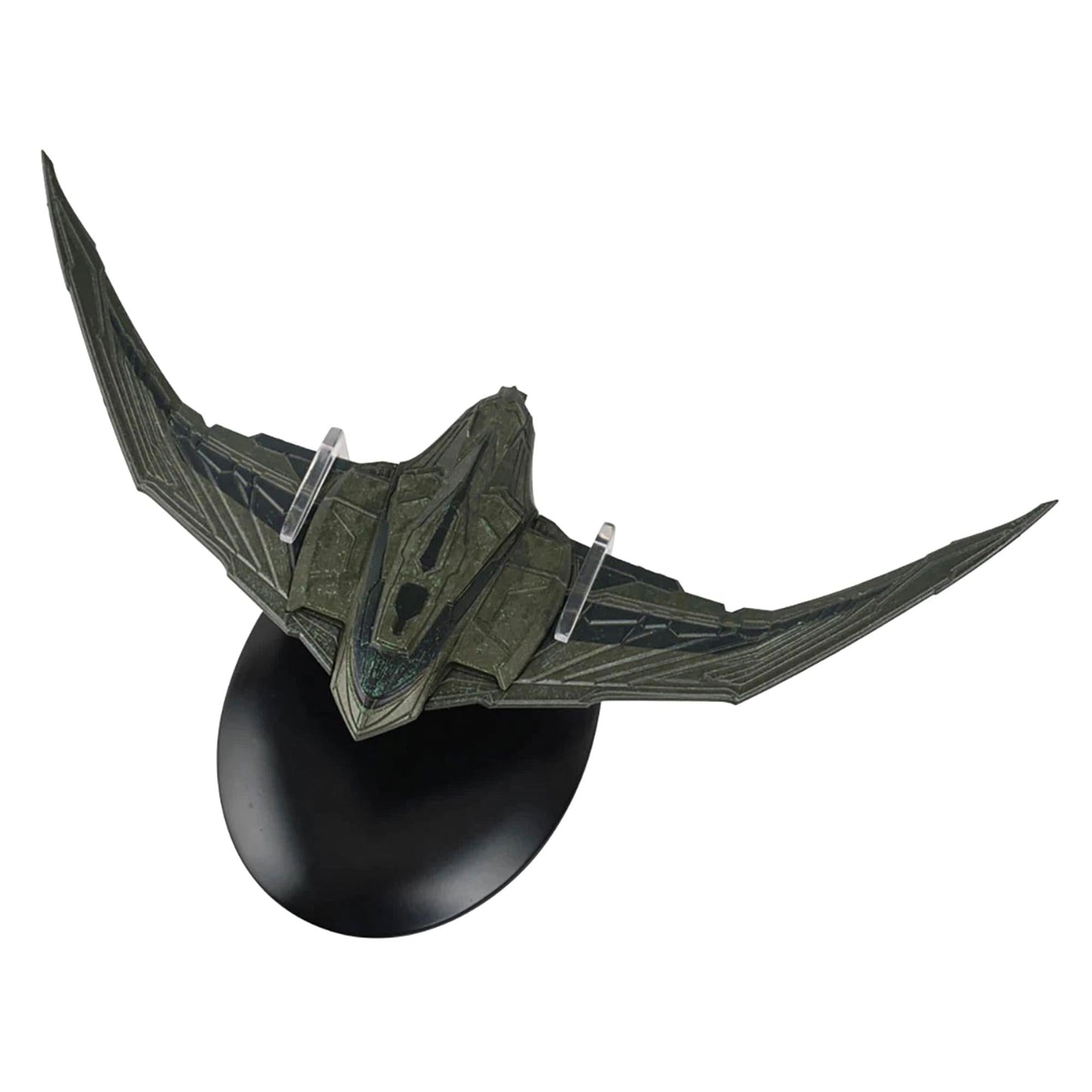 Top-down view of the Romulan starship model highlighting intricate panel detailing and hull markings