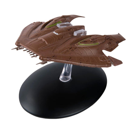 Front quarter view of the Nausicaan Fighter starship replica resting on a display stand