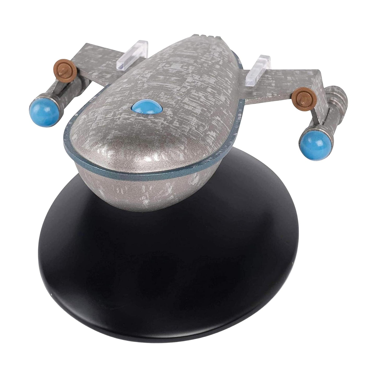 Port side profile of the Eaglemoss Star Trek starship model highlighting its distinct paneling and design