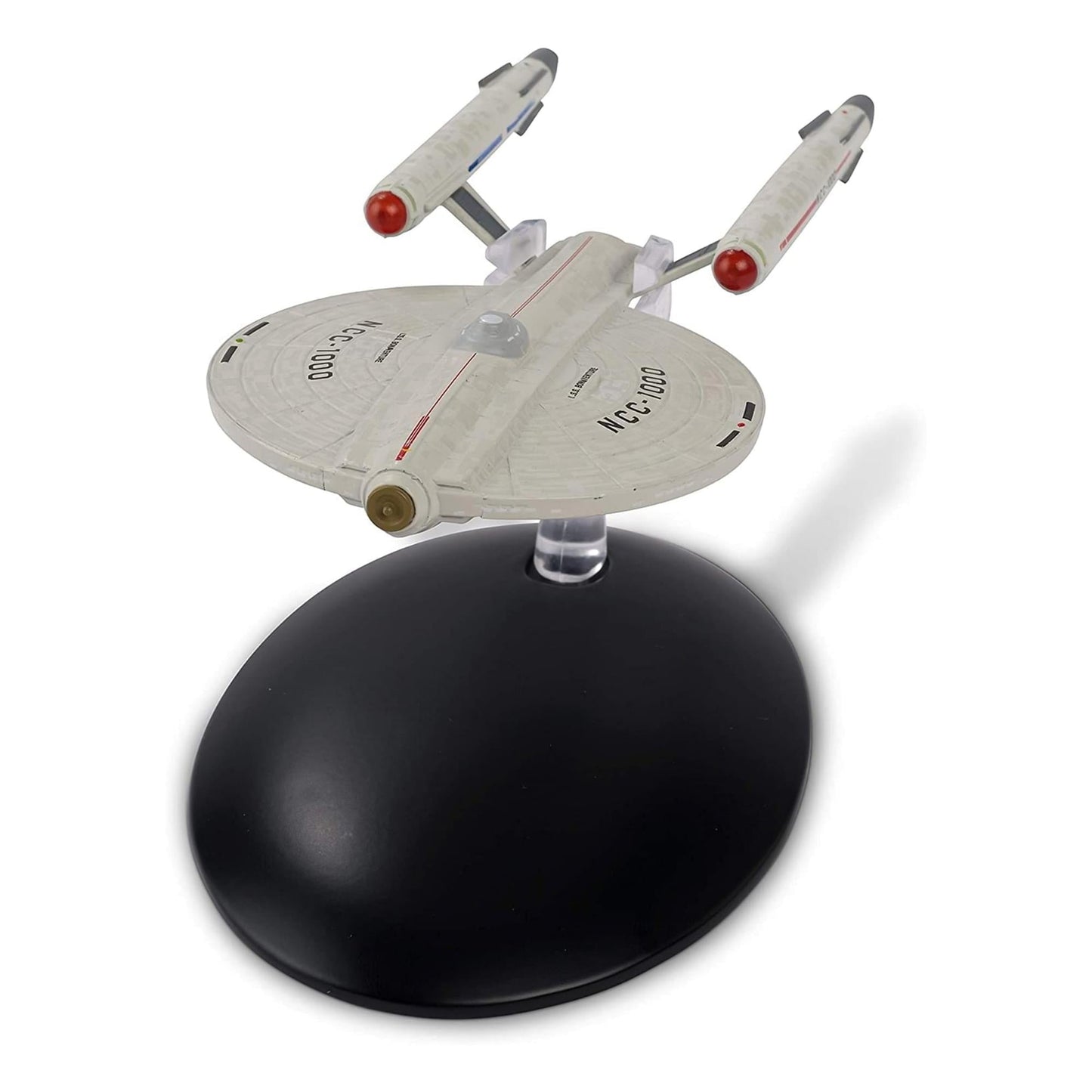 Top-down view of the U.S.S. Bonaventure collectible starship replica highlighting hand-painted hull details and registry markings