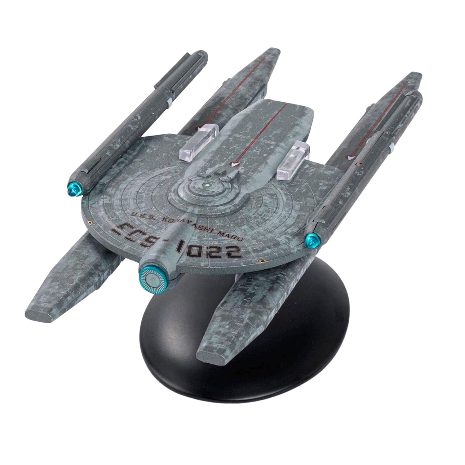 Top-down view showing the hull geometry and surface detailing of the Kobayashi Maru model