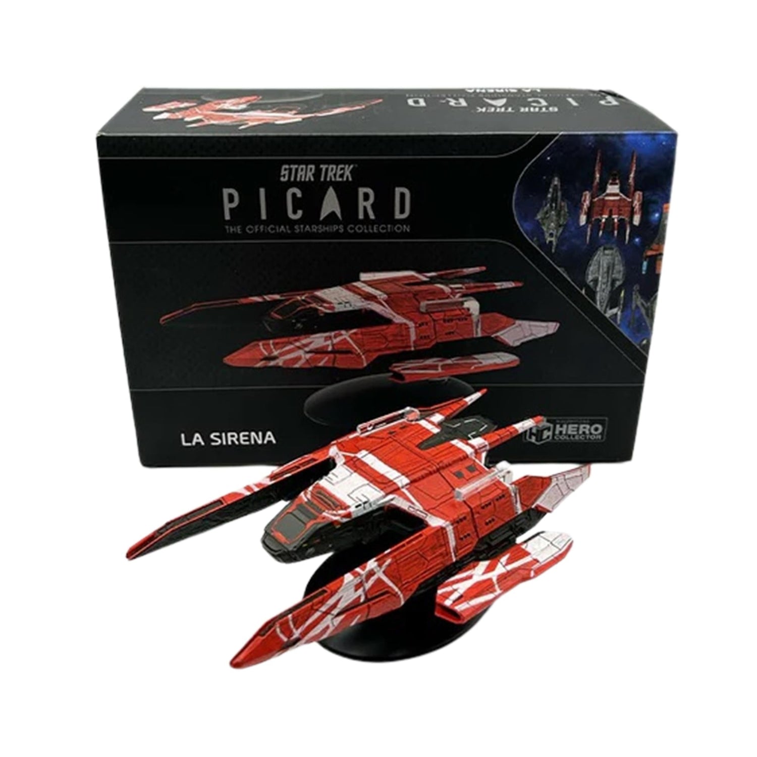 Packaging box art displaying the Star Trek Eaglemoss La Sirena starship replica