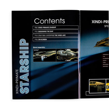 Interior spread of the Star Trek magazine showing detailed schematics and technical specifications of the Miranda-class vessel