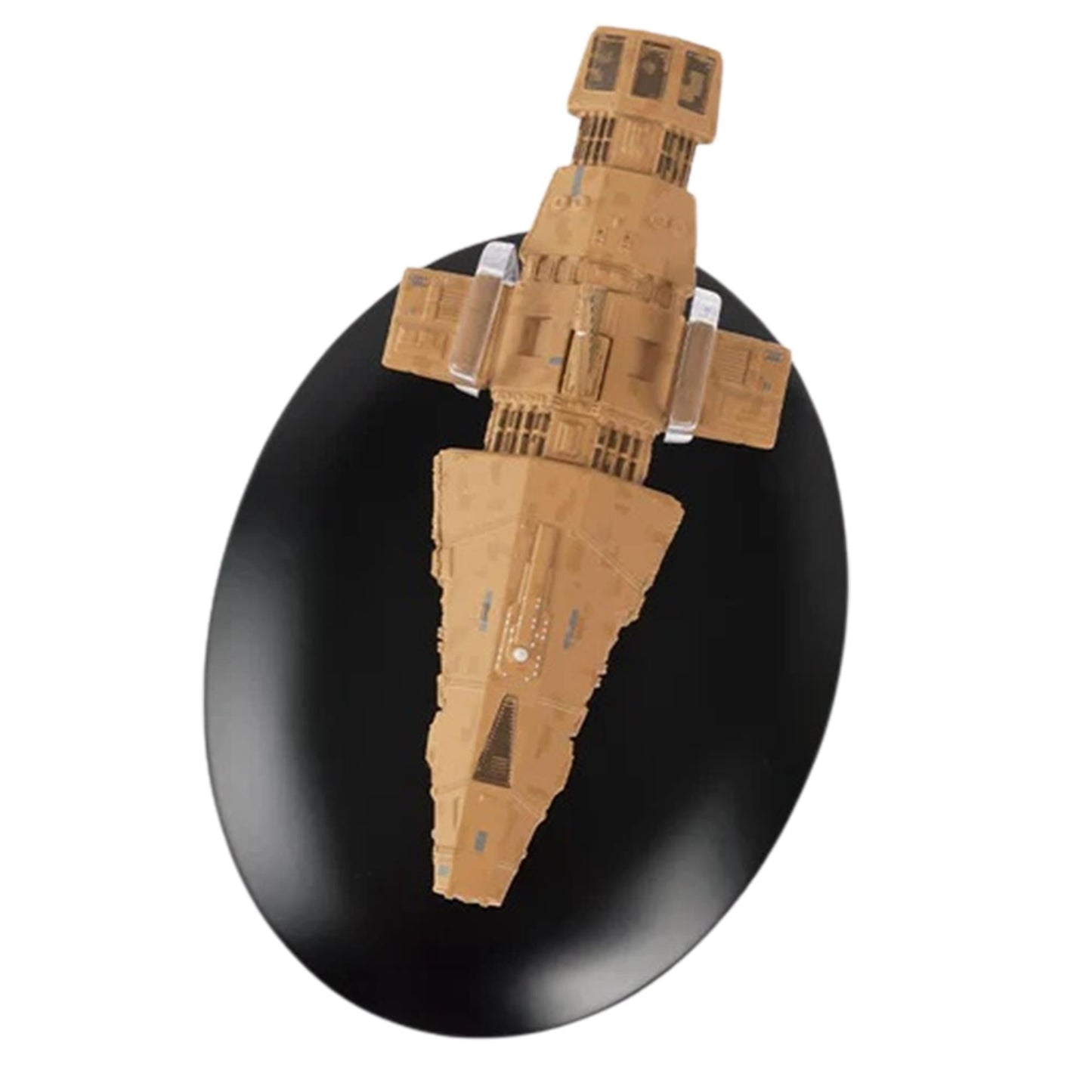 Rear view of the starship model displaying the engine nacelles and intricate warp drive housing