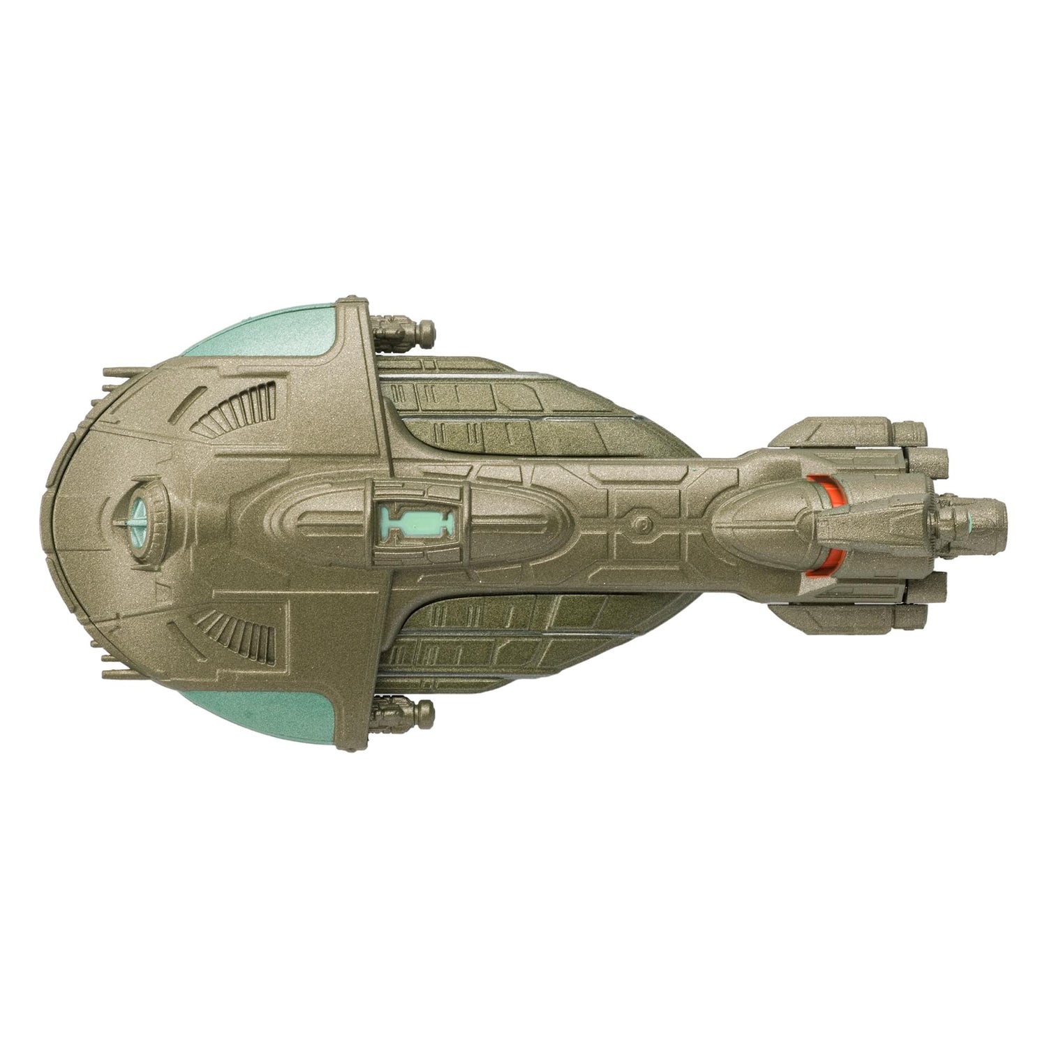 Venture angle shot of the starship model mounted on its official display base