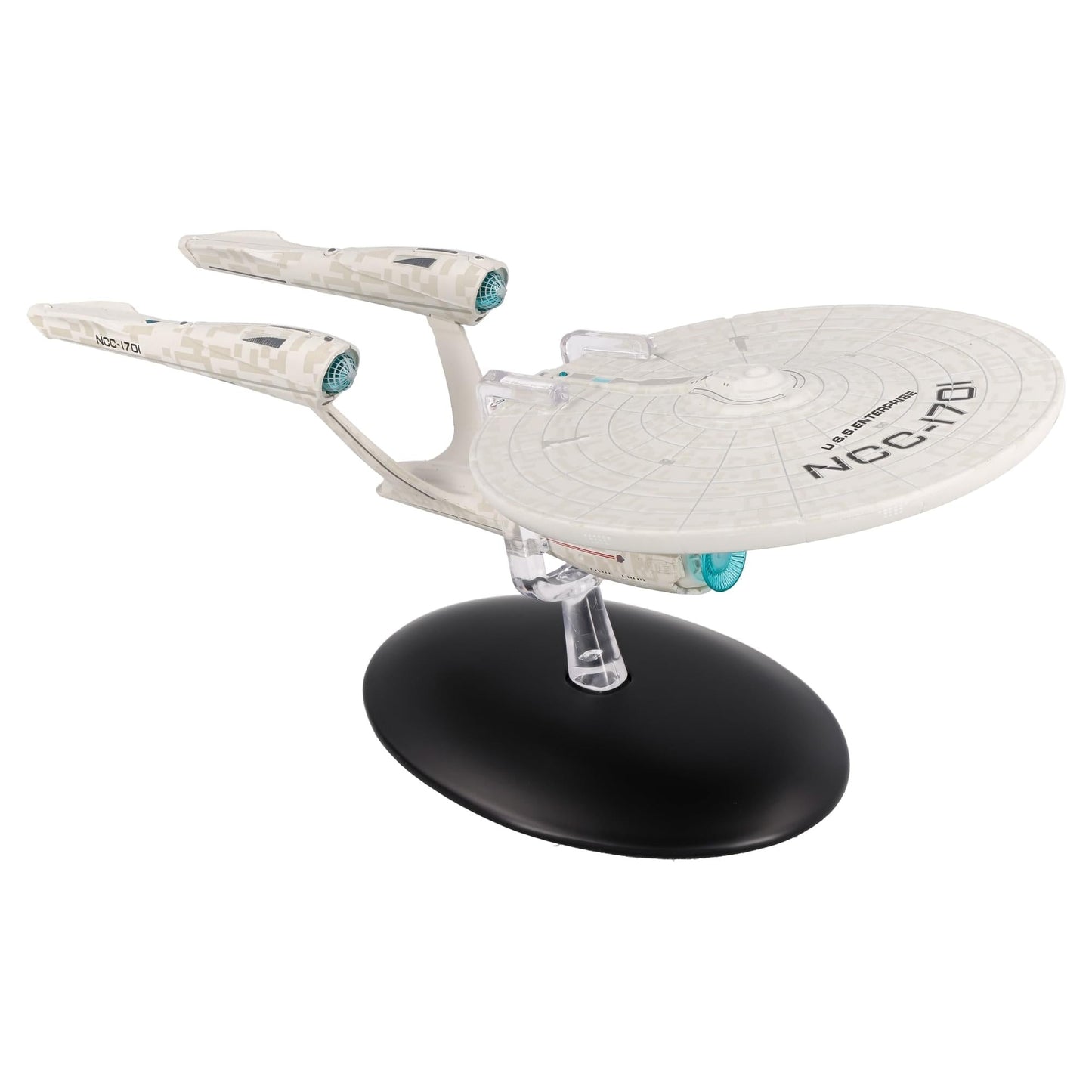 Close-up of the warp nacelles showing precise color application and panel lines