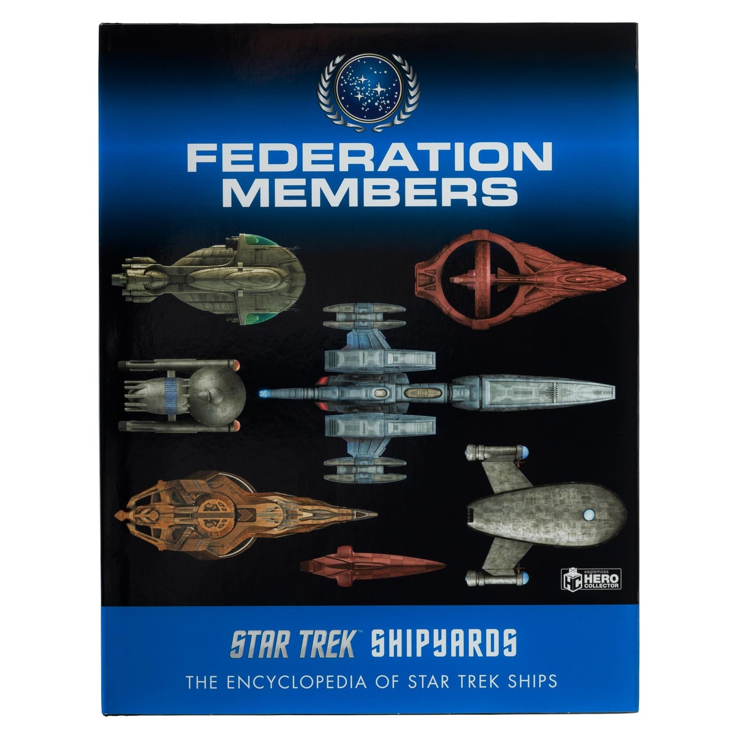 Front cover of the Star Trek Shipyards Federation Members book showing various Federation starships