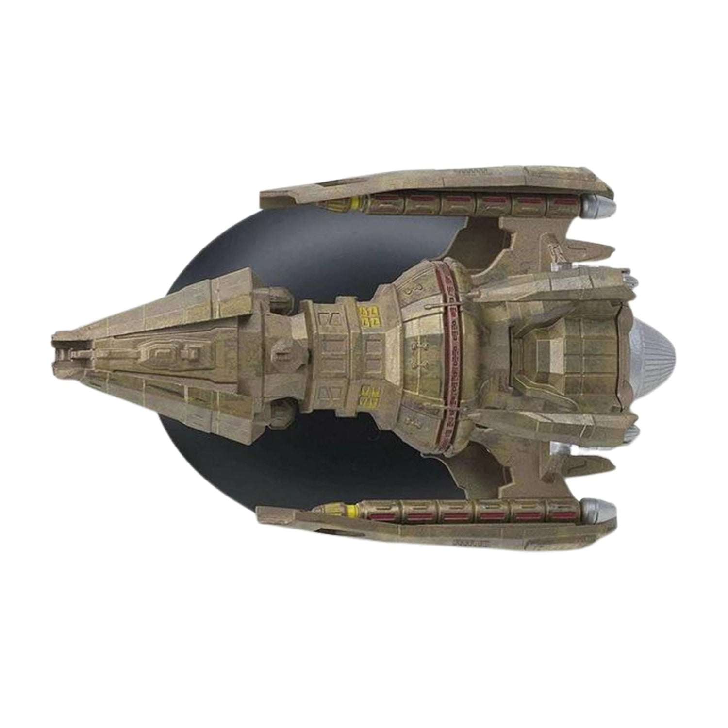Hirogen Hunter starship replica mounted securely on its branded Star Trek display stand