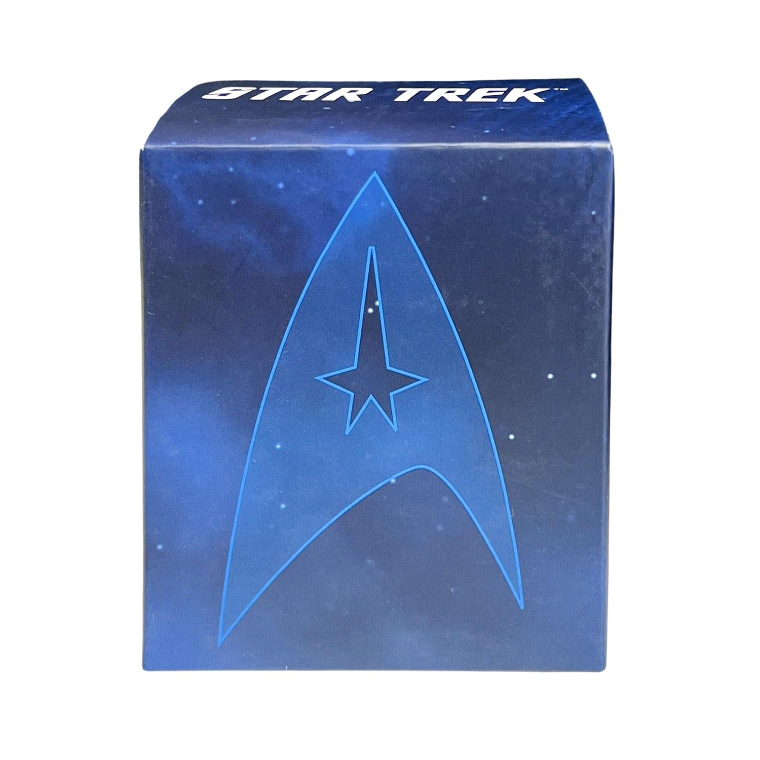 The Fesarius starship model positioned securely on its branded Star Trek display base