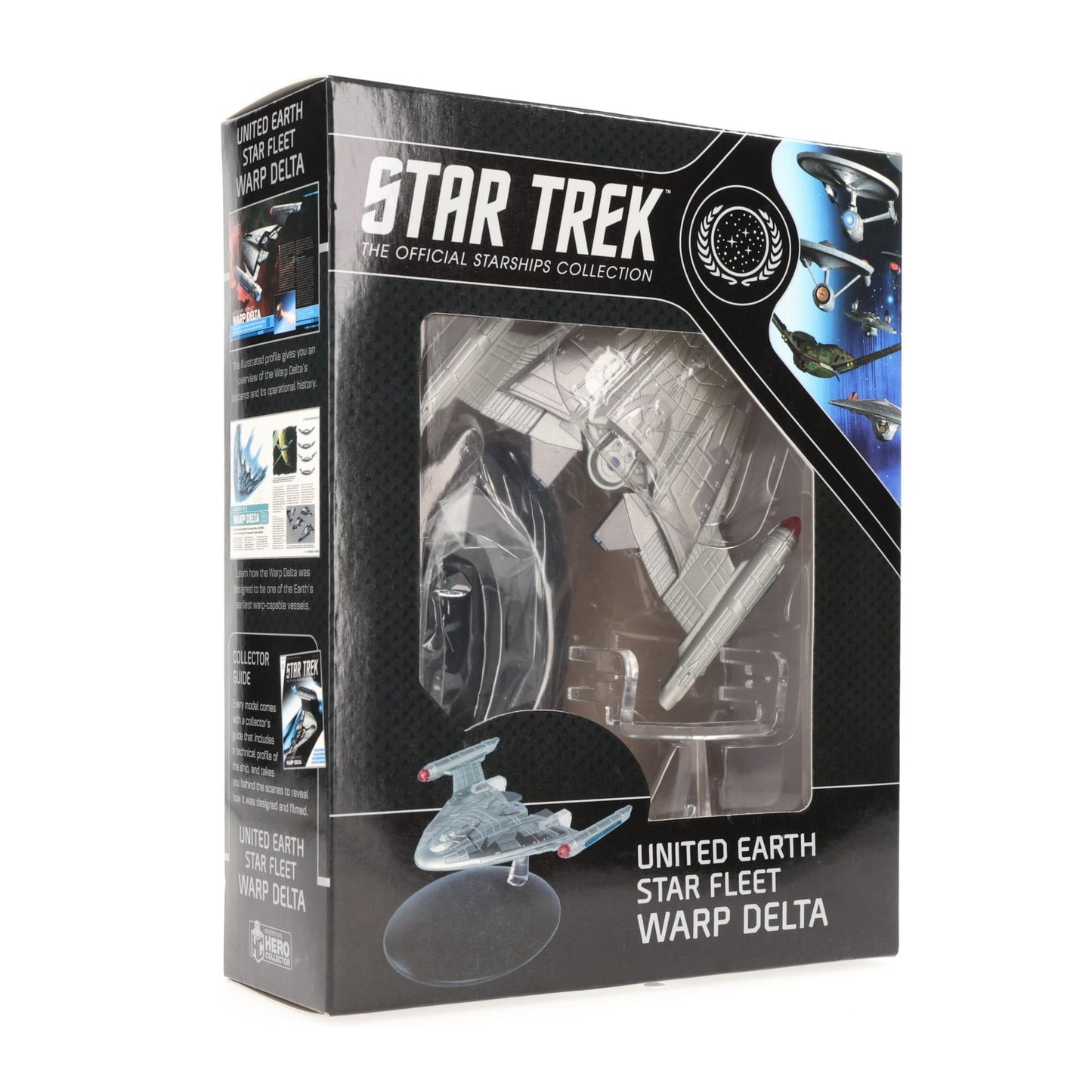 The complete Star Trek starship model showcased in its collector packaging