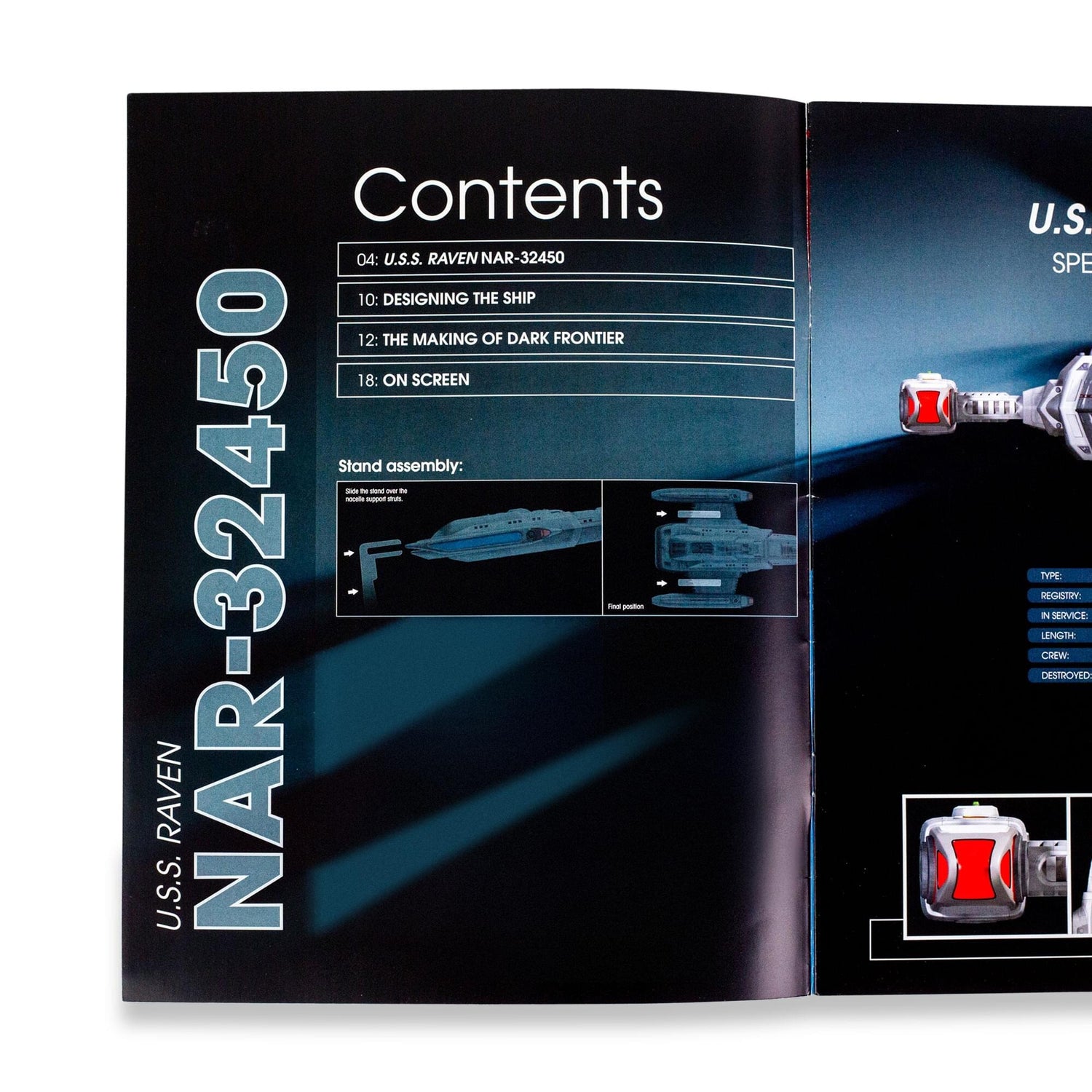 Close-up view of the magazine cover typography highlighting the U.S.S. Raven NAR-32450 designation