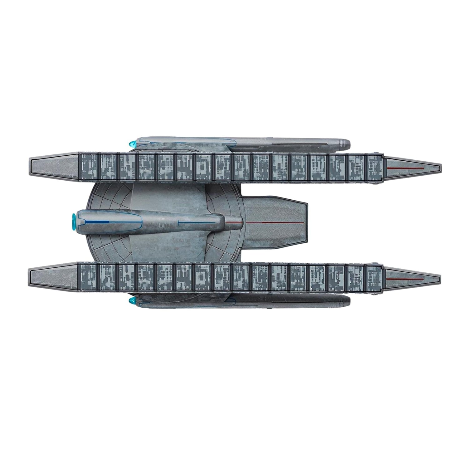 Angled side profile showcasing the complete length and proportions of the collectible ship