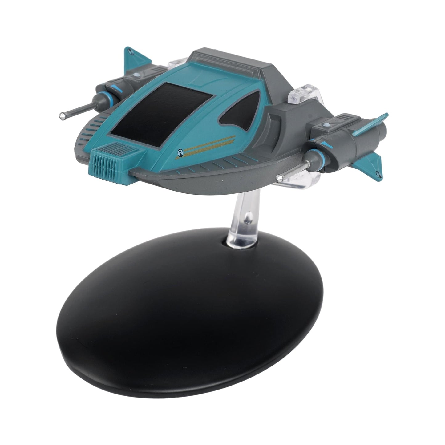 Port side profile of the starship replica, displaying the sleek lines and official registry markings
