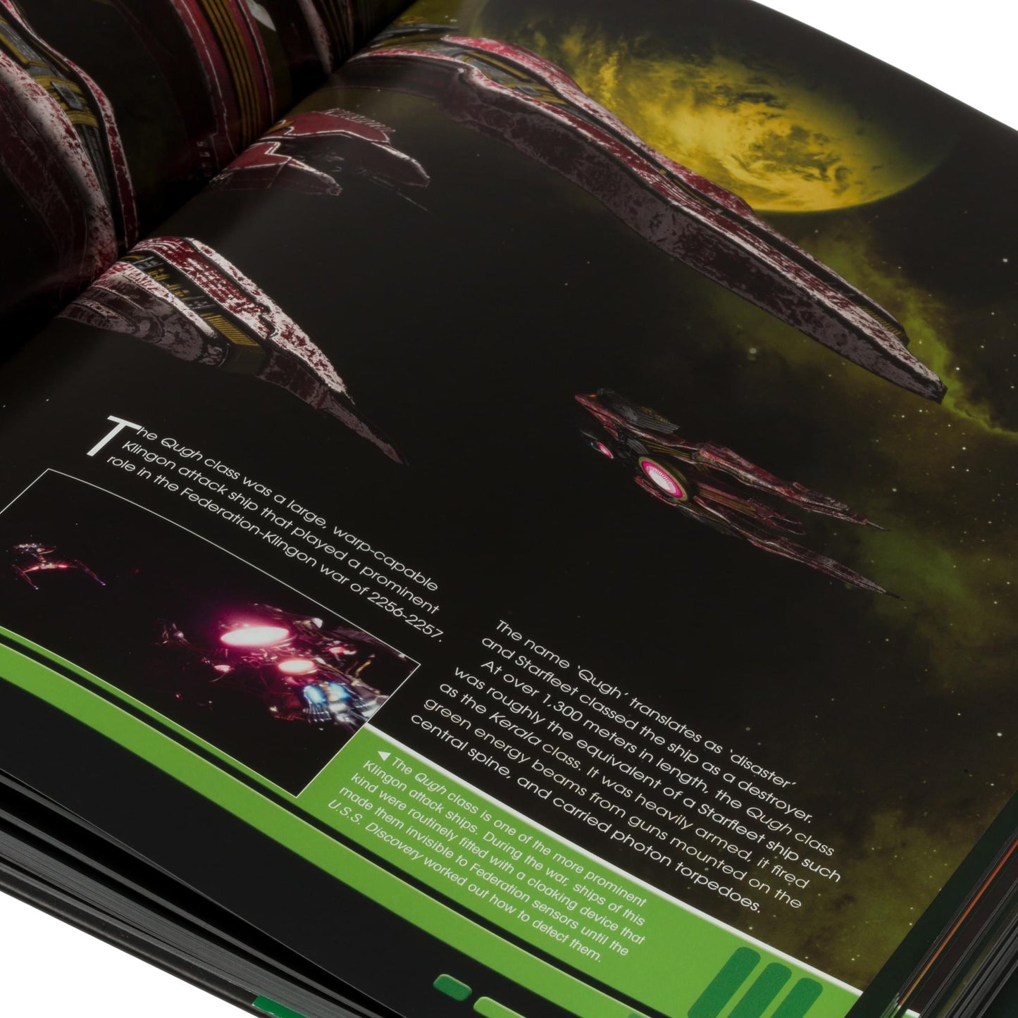 Close-up of the book spine and binding displaying the official Star Trek Shipyards branding