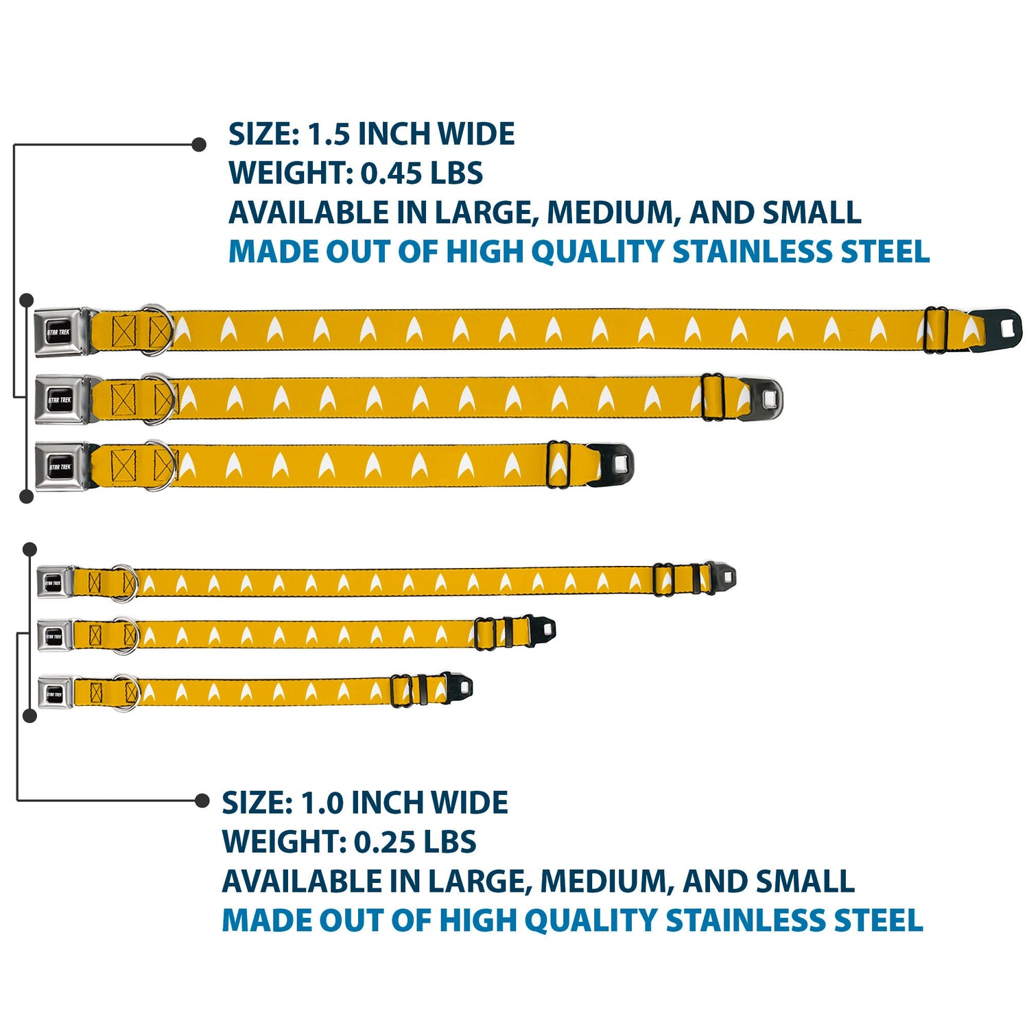 Star Trek pet collar with golden yellow command insignia pattern